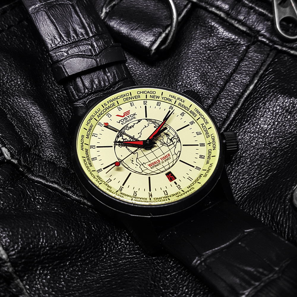 Vostok Europe 2426-5604240 Limousine Limousine World Timer zegarek męski klasyczny mineralne