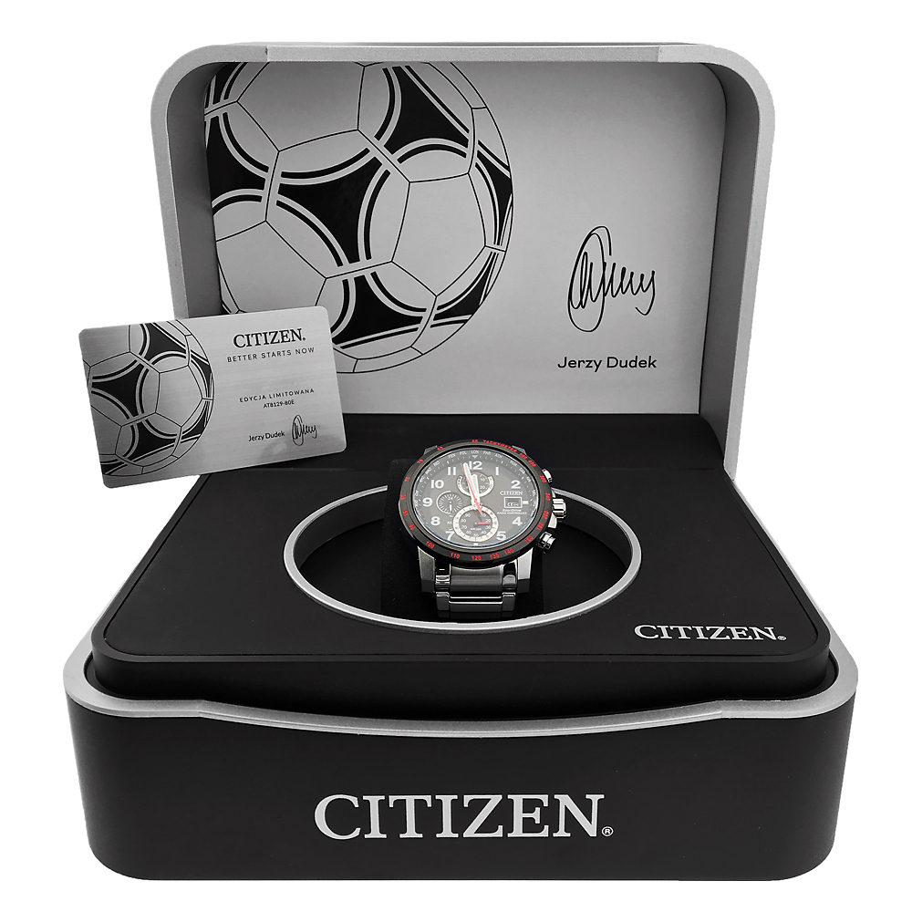 Citizen AT8129-80E Jerzy Dudek Edycja Limitowana Radio Controlled klasyczny zegarek srebrny