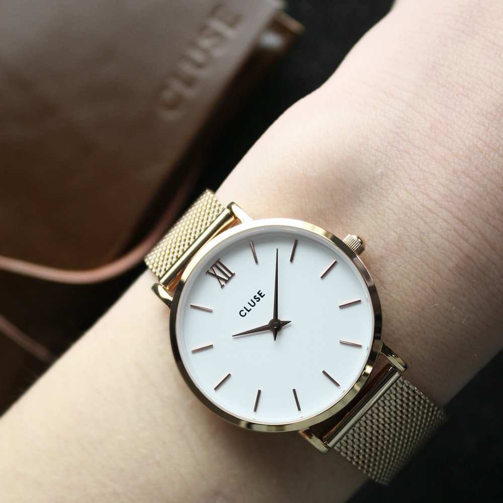Cluse CW0101203001 Minuit Mesh Rose Gold/White zegarek damski fashion/modowy mineralne