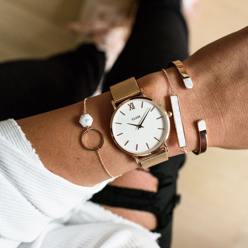 Cluse CW0101203001 Mesh Rose Gold/White Minuit fashion/modowy zegarek różowe złoto