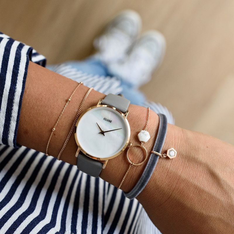 Cluse CL30049 Minuit Rose Gold White Pearl/Stone Grey zegarek damski klasyczny mineralne - miniatura 5