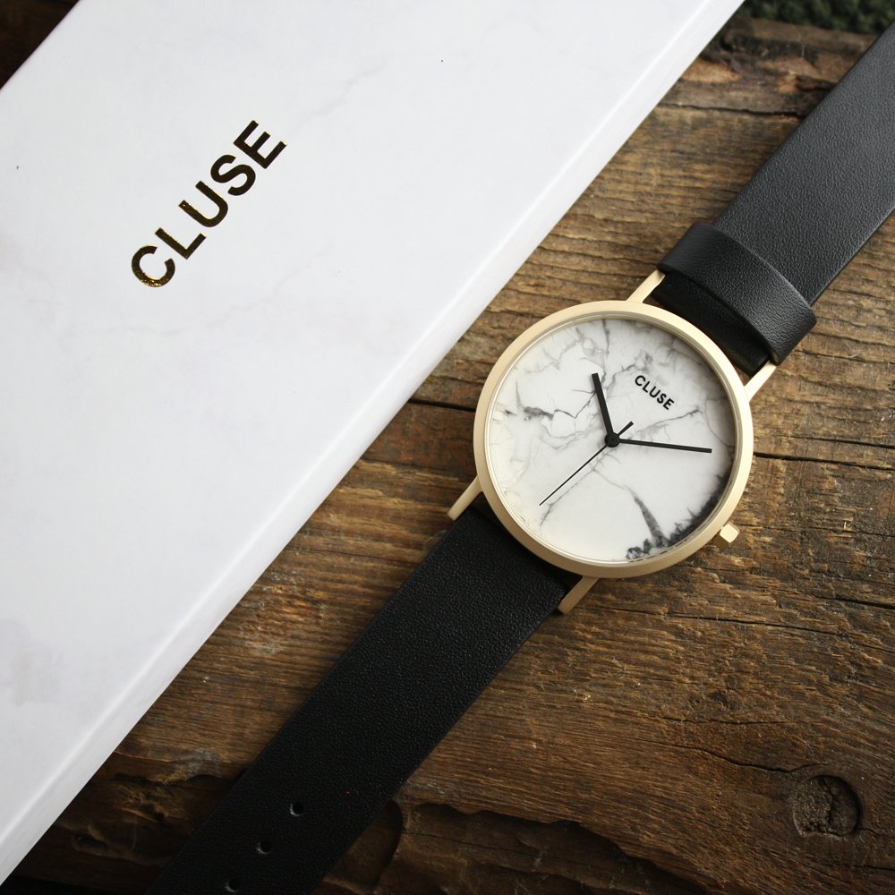 Cluse CL40003 Gold White Marble/Black La Roche klasyczny zegarek złoty