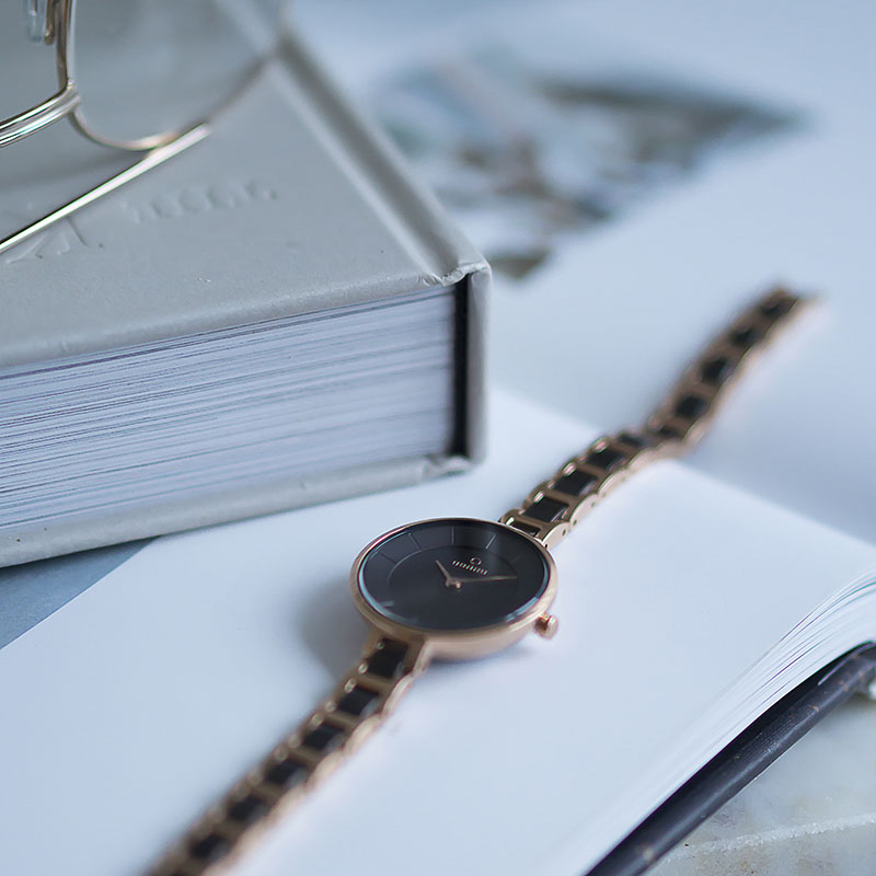 Obaku Denmark V183LXVNSV VIND - COFFEE Slim fashion/modowy zegarek różowe złoto - miniatura 3