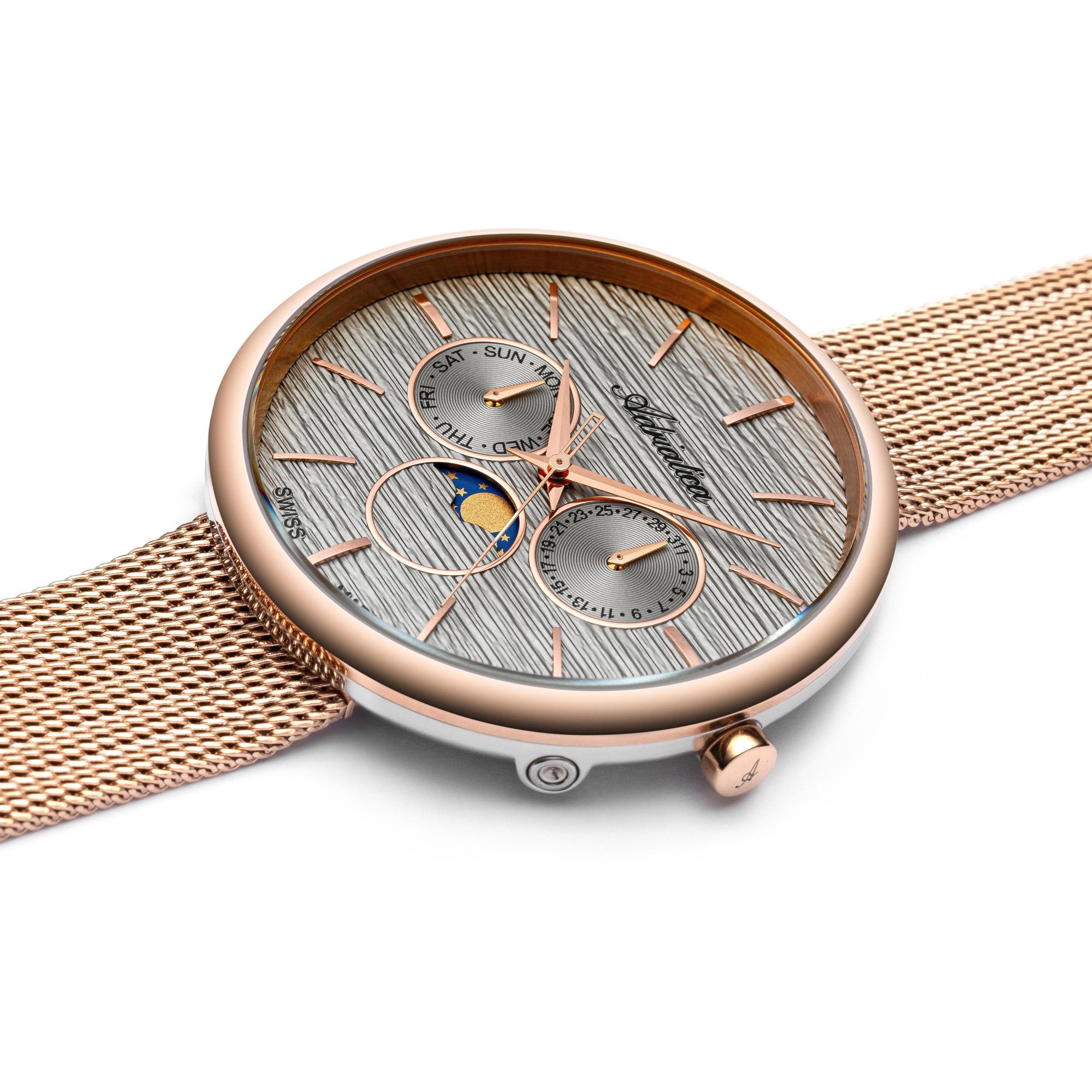 Adriatica A3732R117QF Moonphase Bransoleta elegancki zegarek różowe złoto