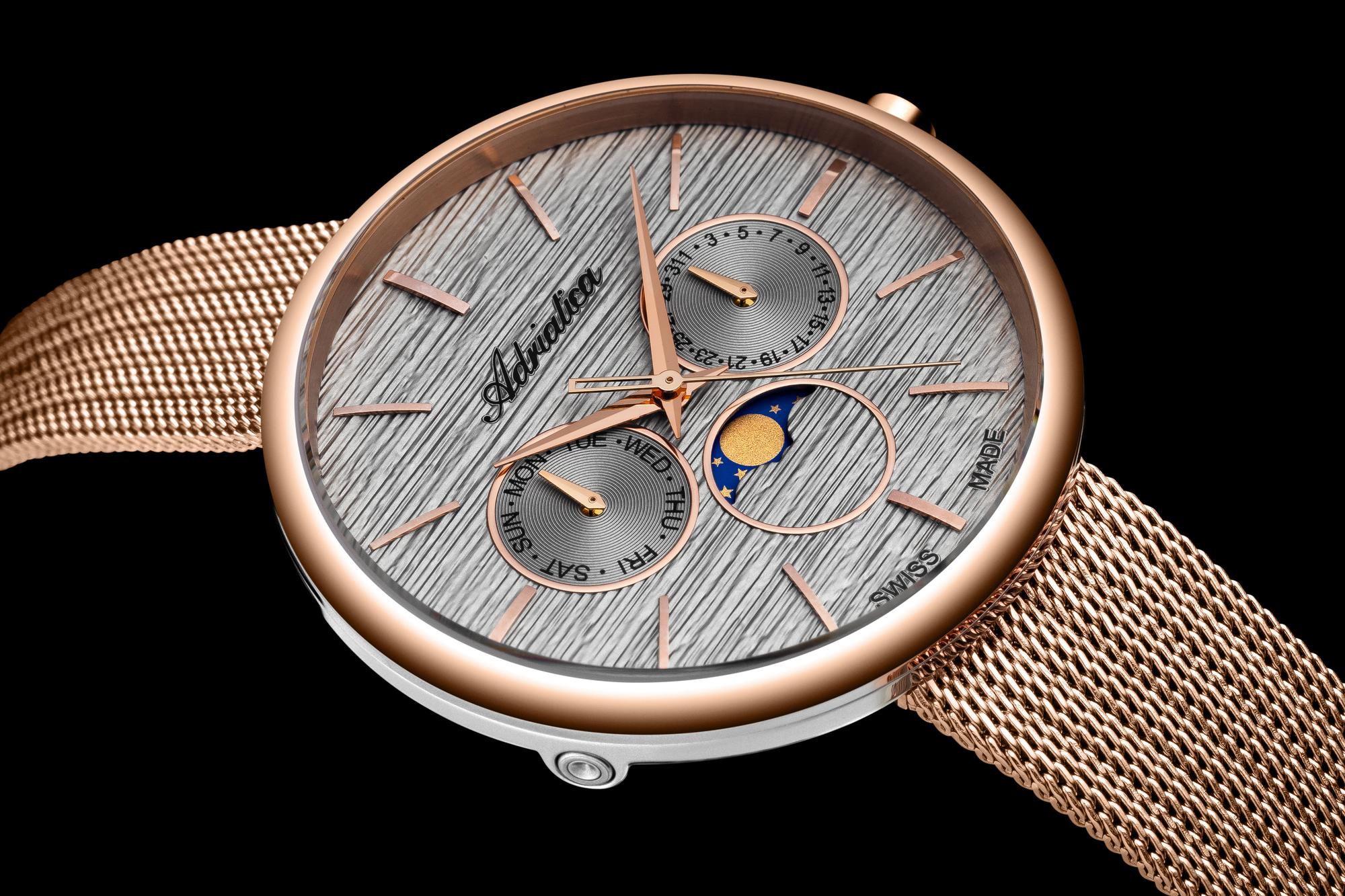 Adriatica A3732R117QF Moonphase Bransoleta elegancki zegarek różowe złoto