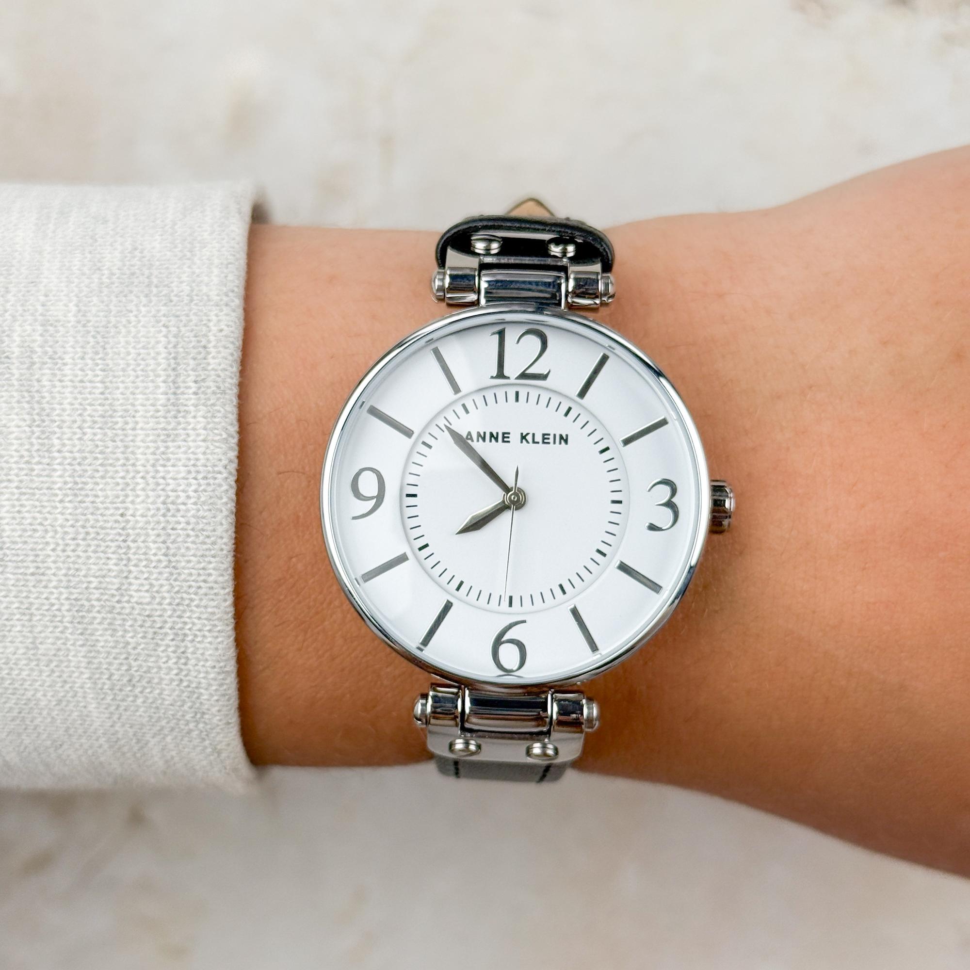 Anne Klein 10-9169WTBK zegarek srebrny klasyczny Pasek pasek
