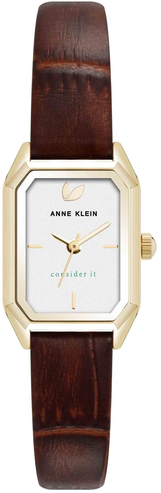 Consider It Octagonal Leather Band Watch Anne Klein AK-5148SVBN 