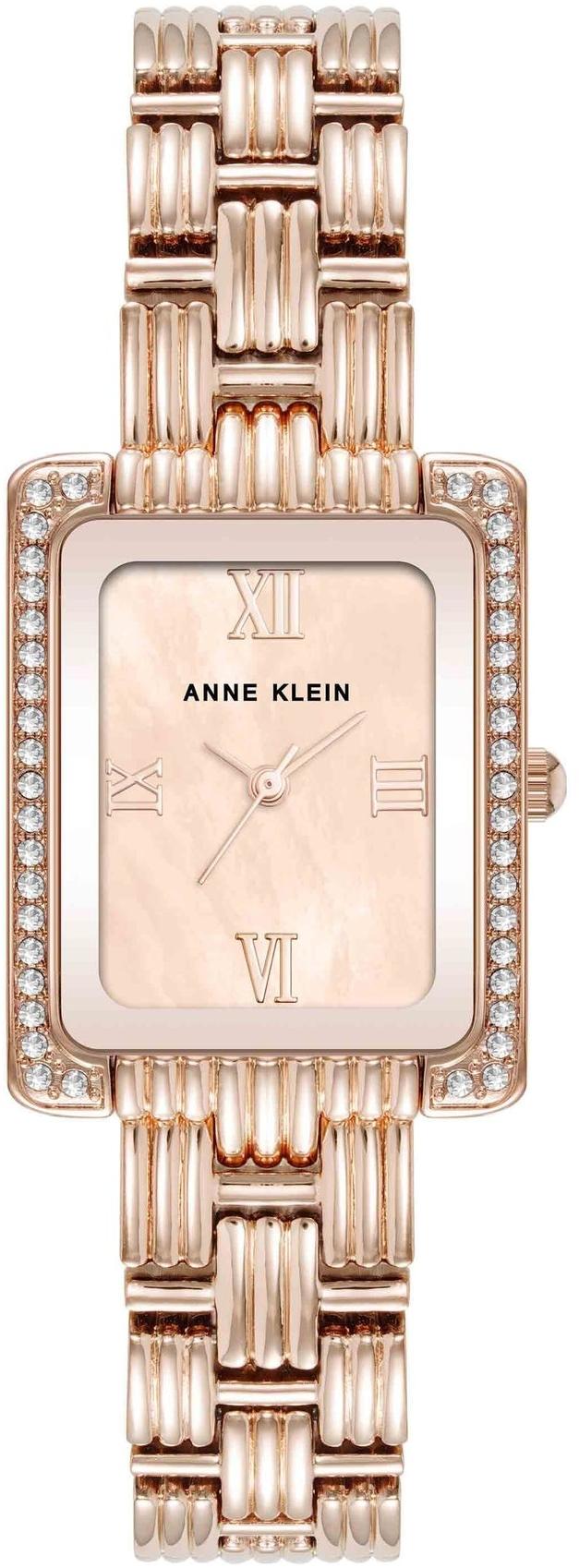Premium Crystal Accented Grooved Link Bracelet Watch Anne Klein AK-5168RGRG 