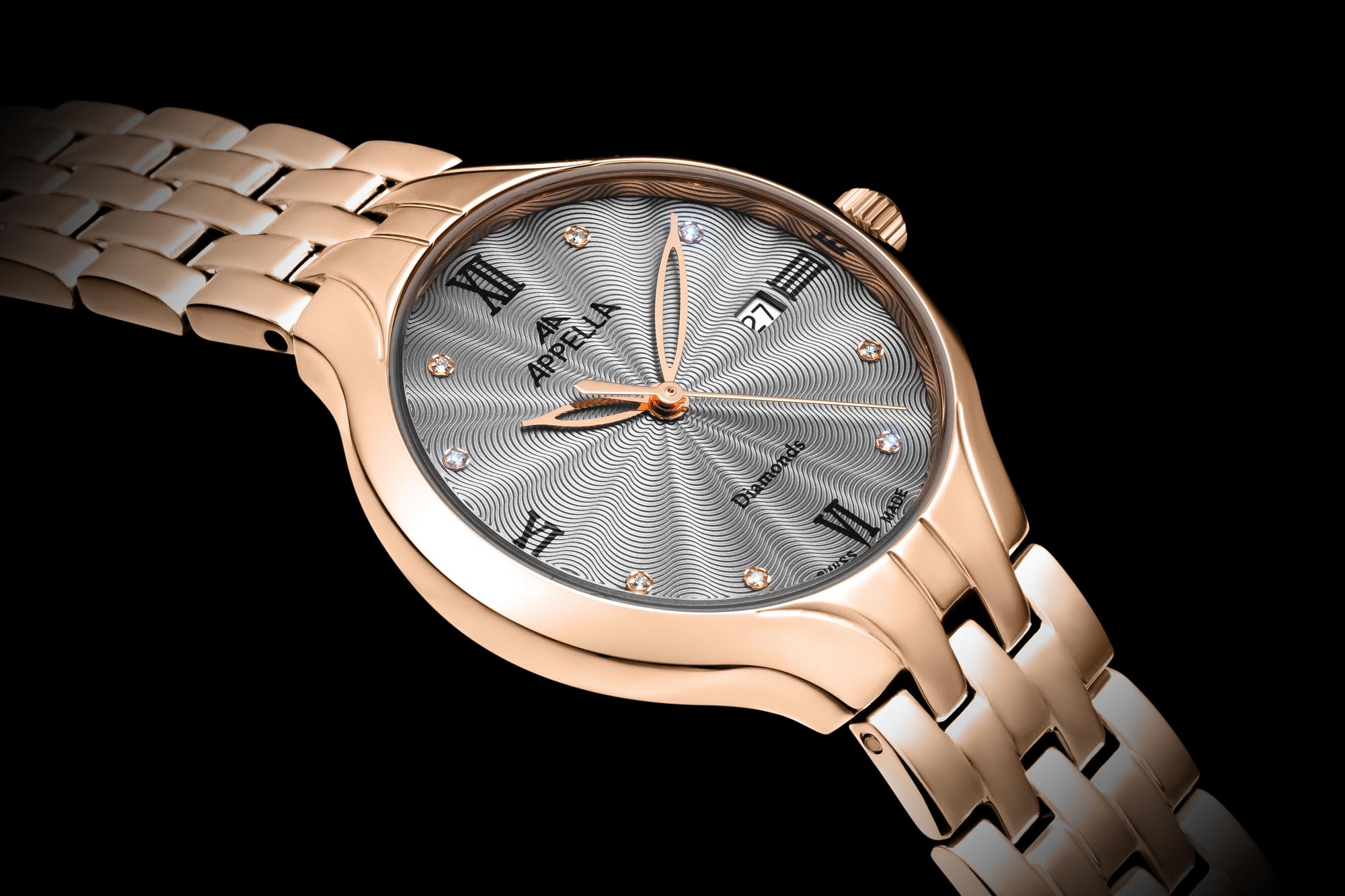 Appella L500009187DQ zegarek różowe złoto klasyczny Diamonds bransoleta