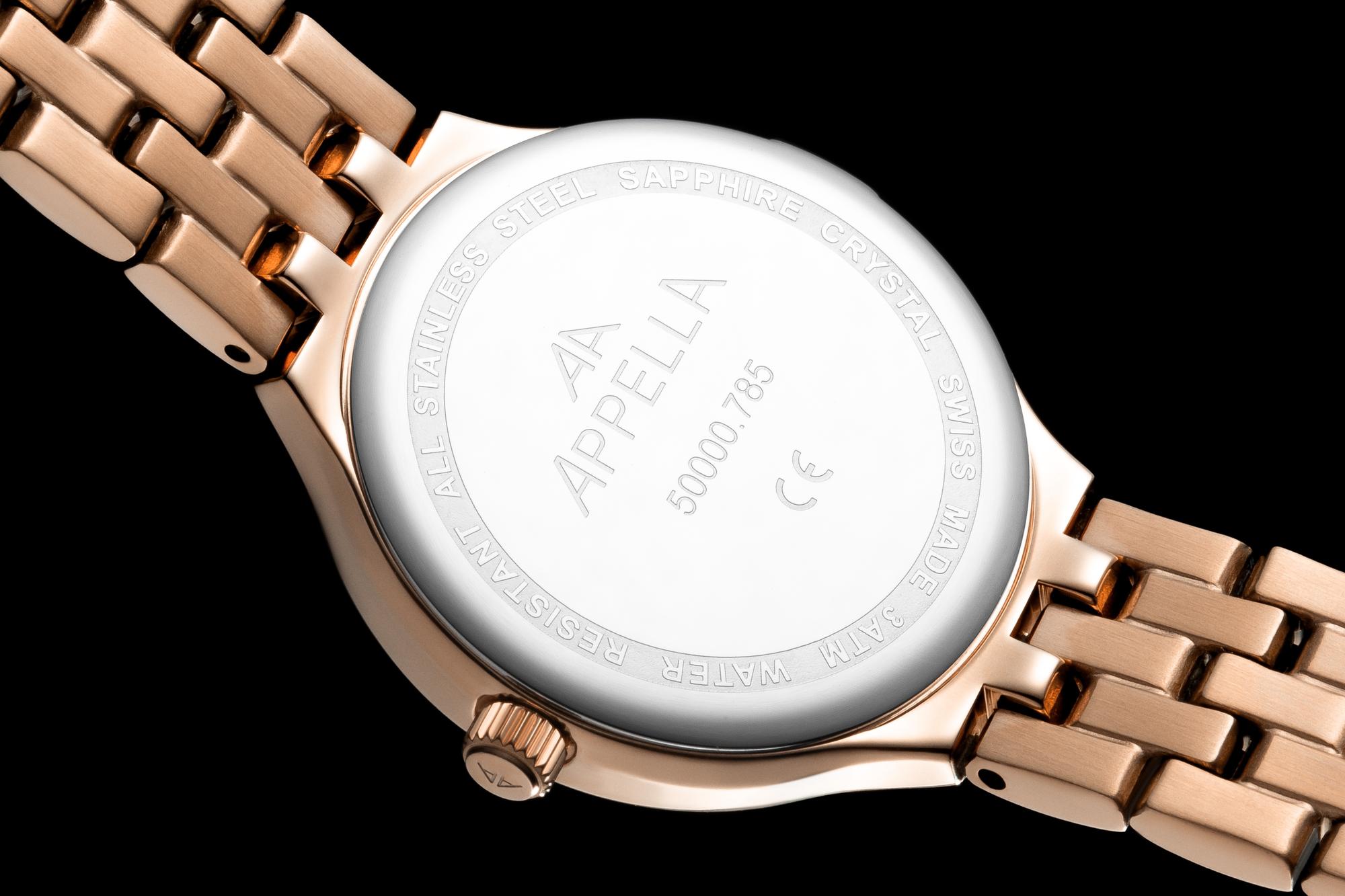 Appella L500009187DQ zegarek różowe złoto klasyczny Diamonds bransoleta