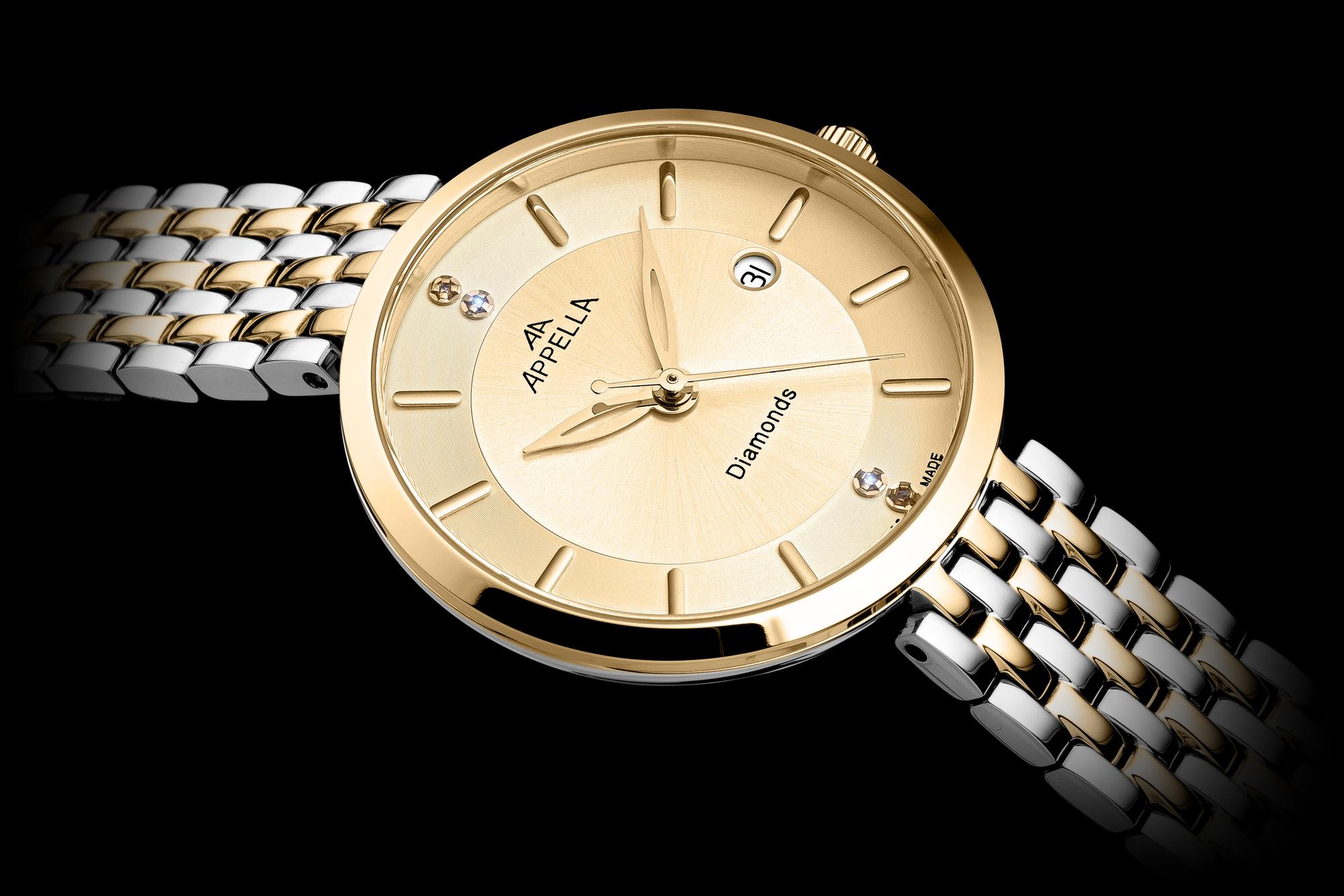 Appella L500132191DQ zegarek złoty klasyczny Diamonds bransoleta