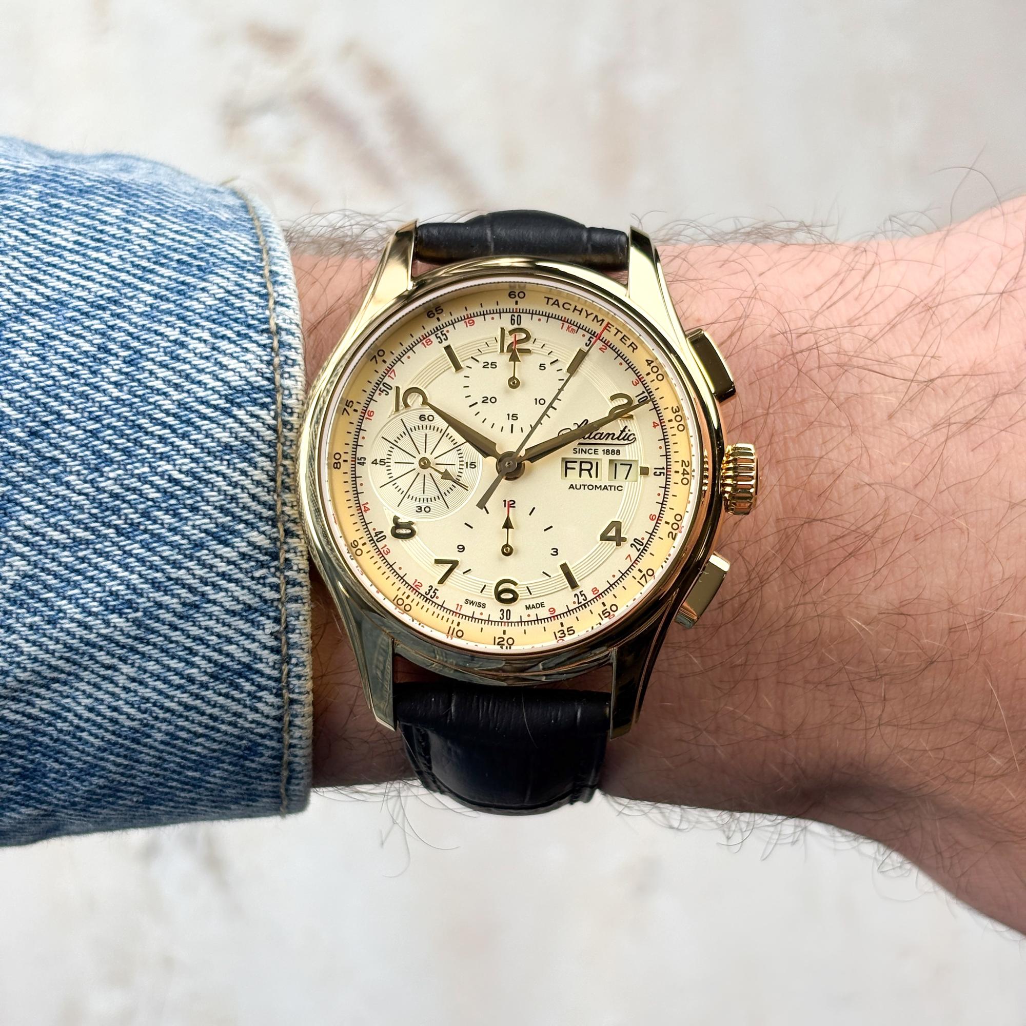 Atlantic 558534535 zegarek złoty elegancki Worldmaster pasek