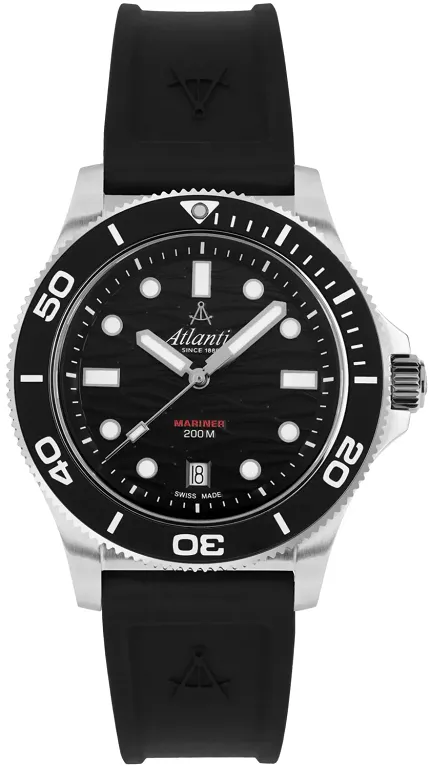 Atlantic 813714169PU Mariner Mariner Quartz Wave Black on PU Strap