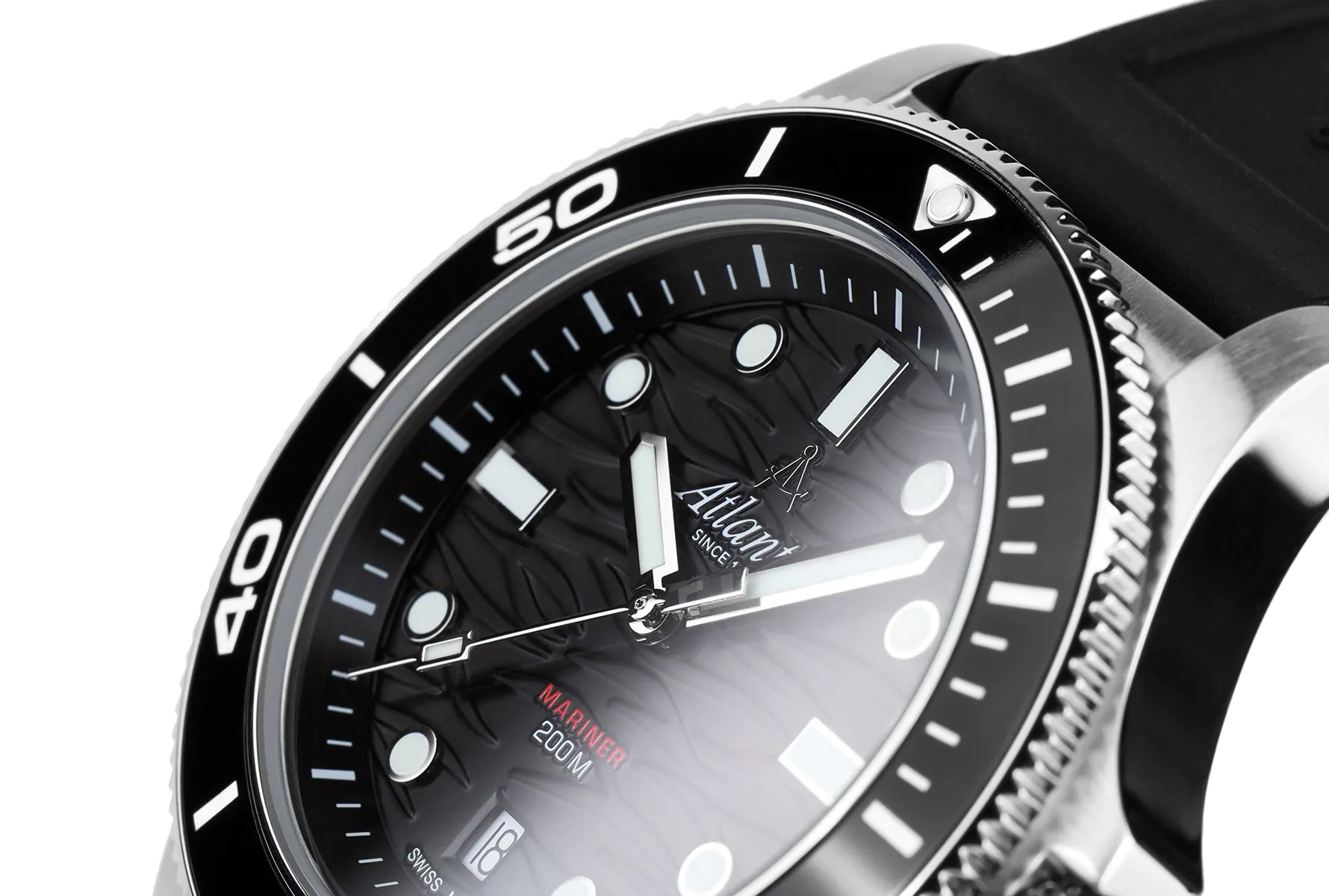 Atlantic 813714169PU Mariner Mariner Quartz Wave Black on PU Strap zegarek męski typudiver szafirowe