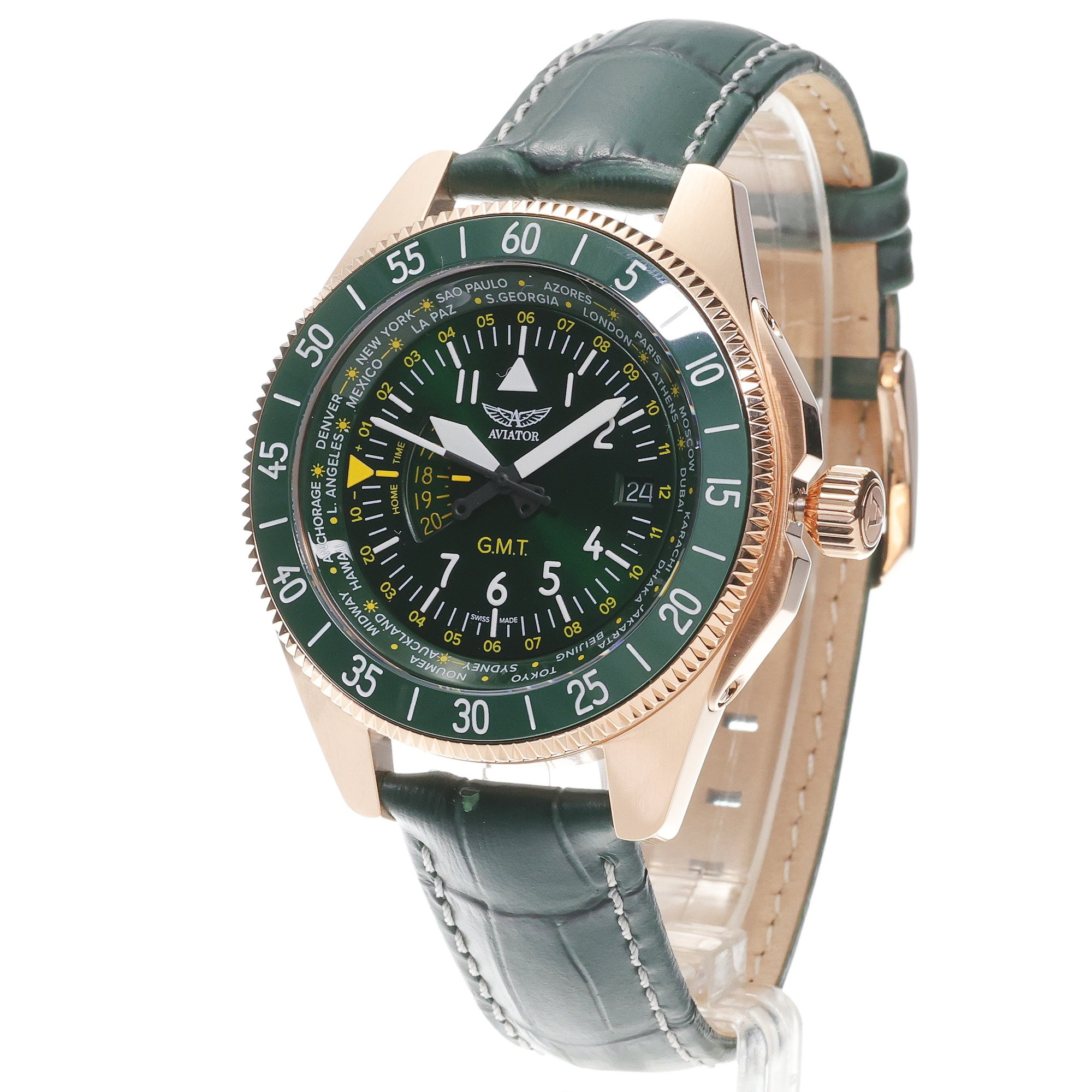 Aviator V13723094 zegarek różowe złoto lotniczy Airacobra pasek - miniatura 2