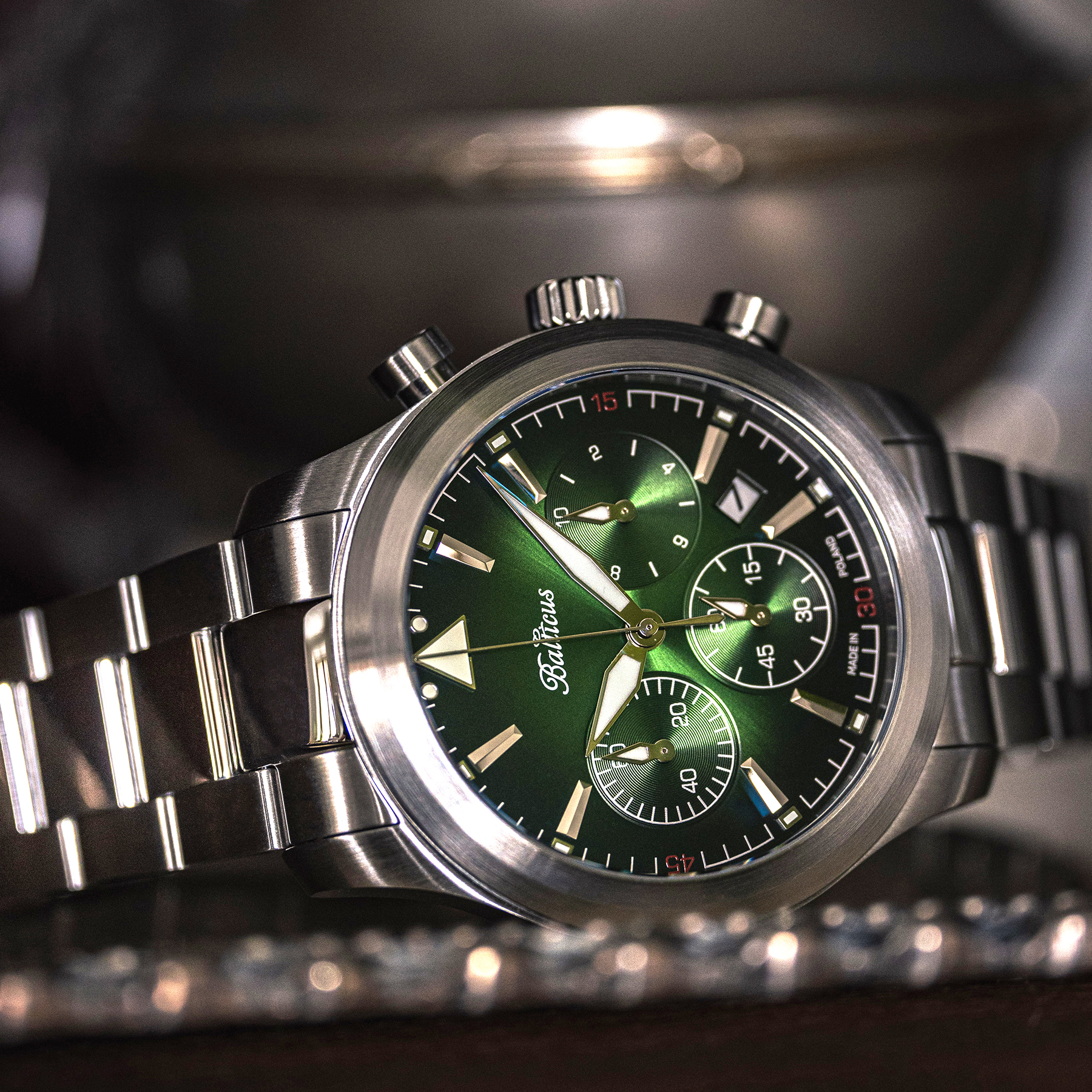 Balticus BALFSQCHGRE Flying Seal 44mm Zielony Limited Edition 50szt zegarek lotniczy Flying Seal