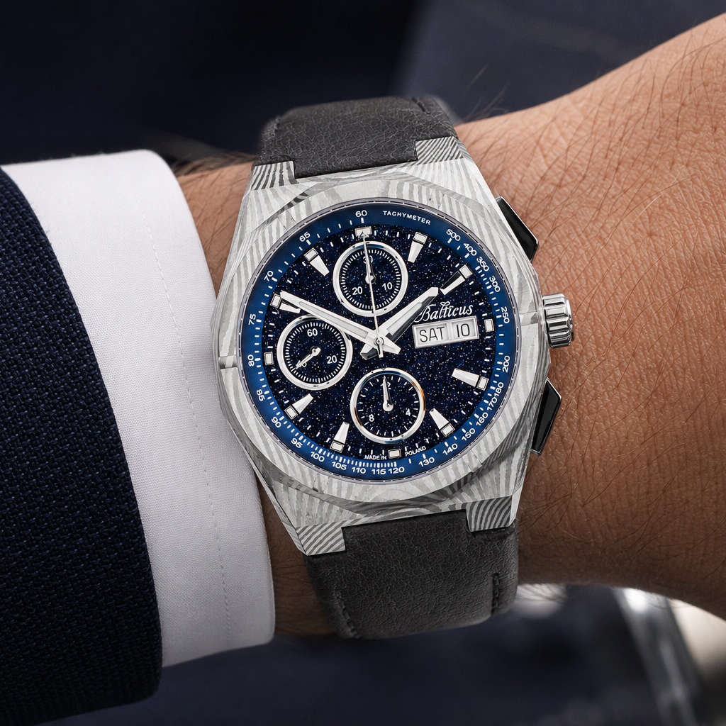 Balticus BLT-BALSDDCHABA Gwiezdny Pył Gwiezdny Pył DAMAST CHRONO 7750 42mm Awenturyn Niebieski pasek - miniatura 16
