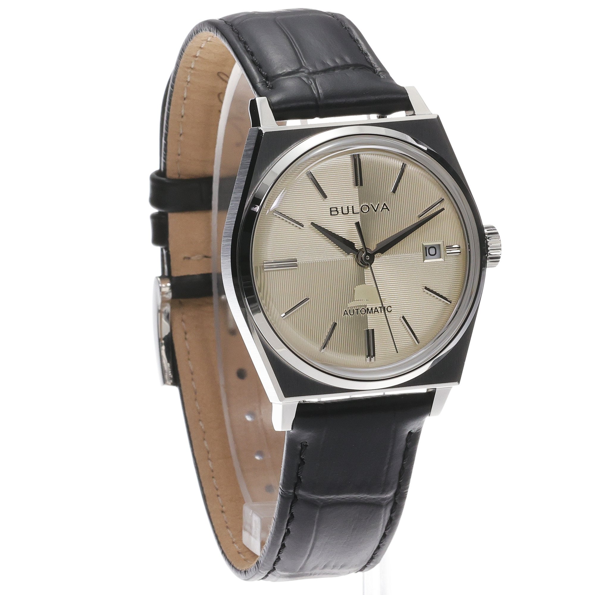 Bulova 96B483 zegarek srebrny klasyczny Automatic pasek