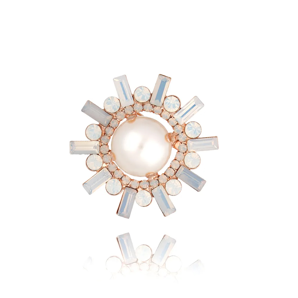 Broszka różowe złoto z perłami i kryształkami Pearl Ball  By Dziubeka BRPE0016 