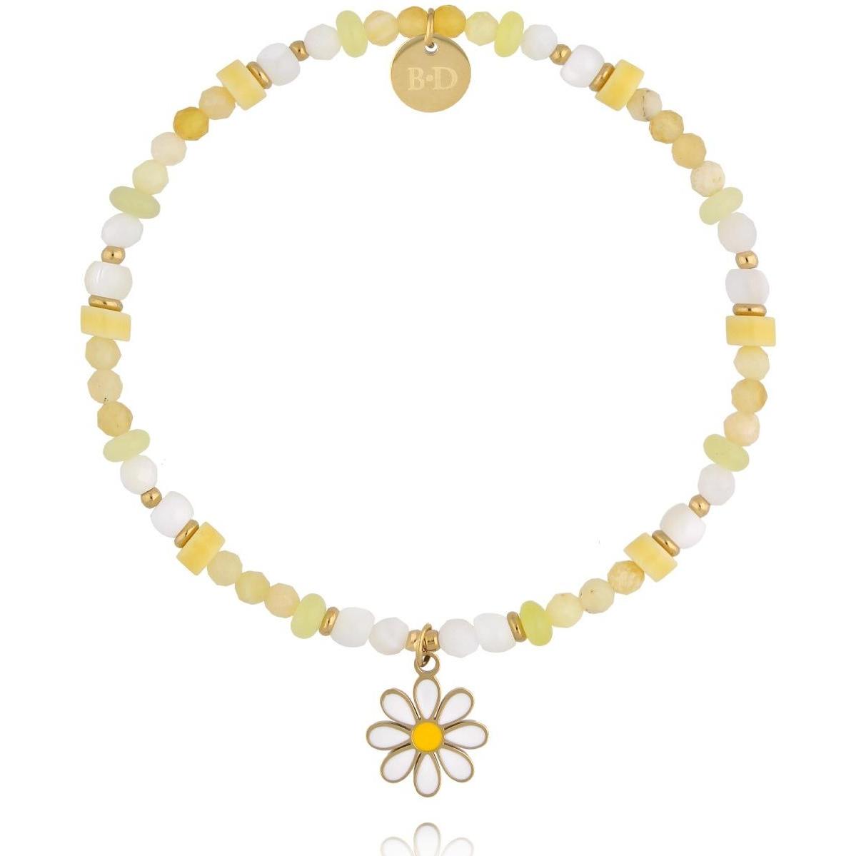 Bransoletka z żółtymi jadeitami i stokrotką By Dziubeka BTW3766 