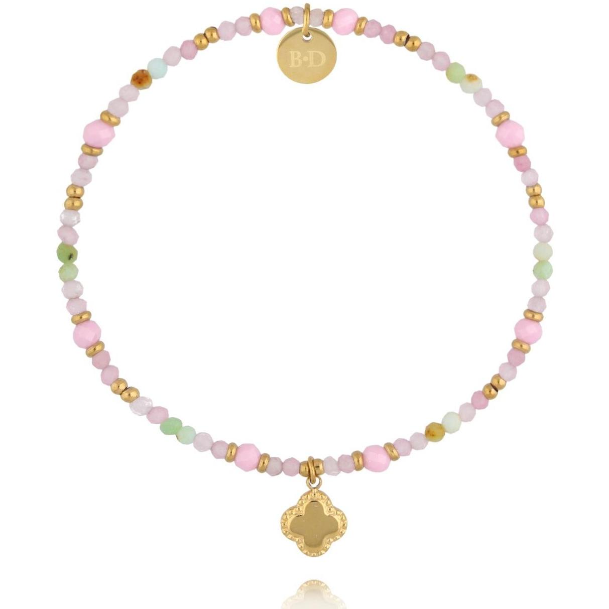 Bransoletka z pastelowymi jadeitami i złotą koniczynką By Dziubeka BTW3782 