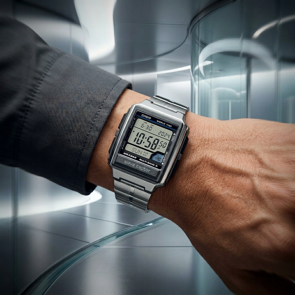 Casio WV-59RD-1AEF Waveceptor retro zegarek srebrny - miniatura 9