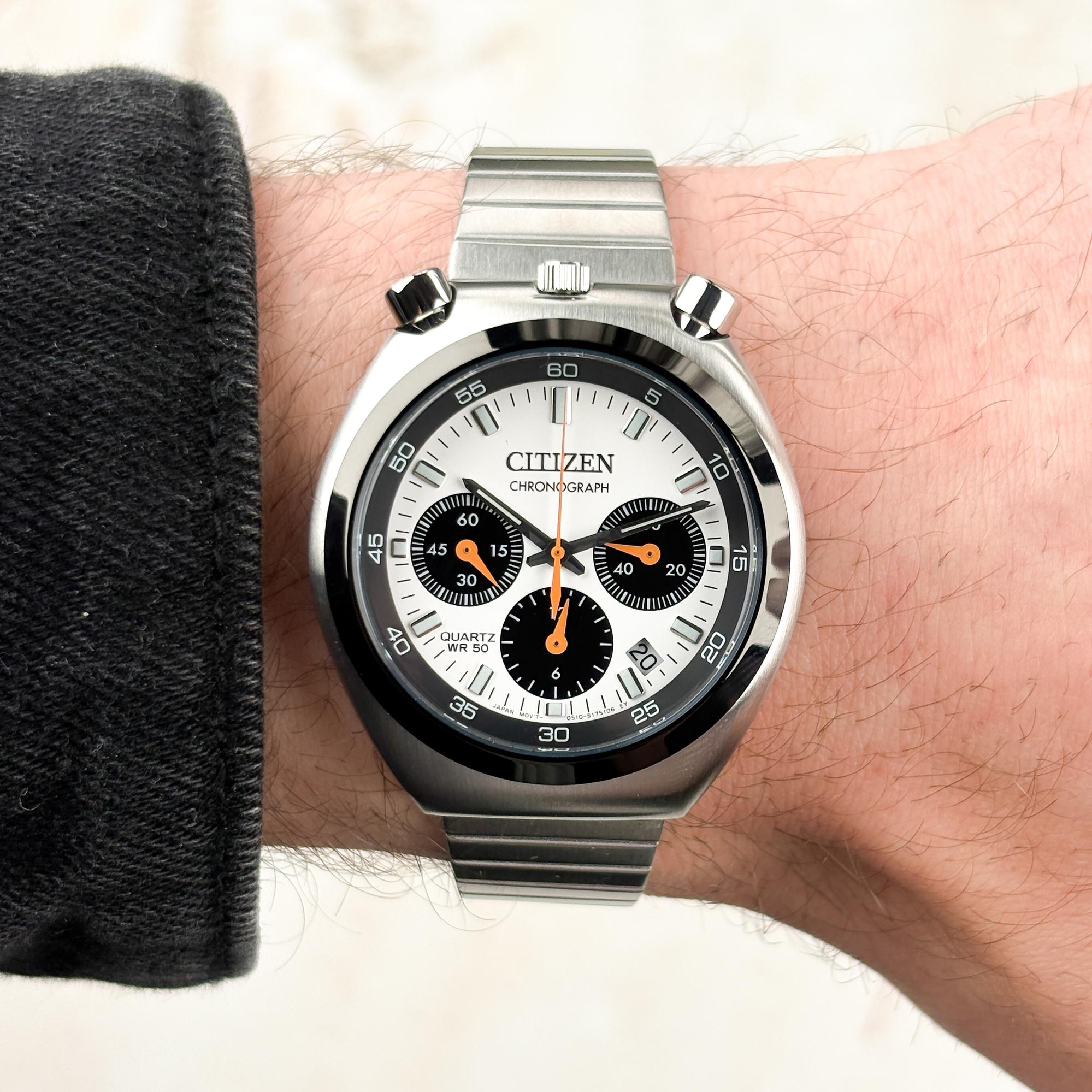 Citizen AN3660-81A Quartz Chronograph Chrono sportowy zegarek srebrny