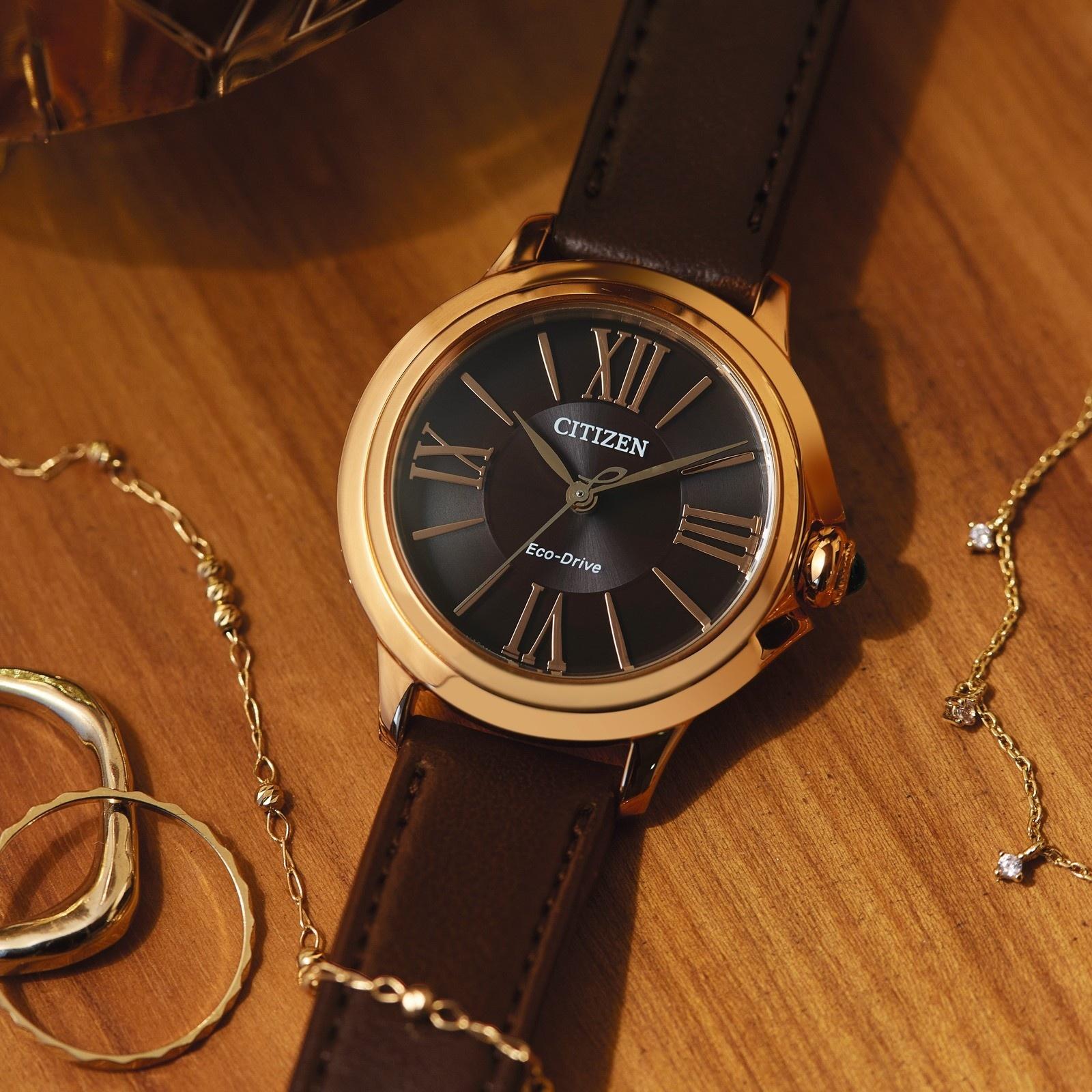 Citizen EM1163-09X Lady Ceci Ecodrive elegancki zegarek różowe złoto