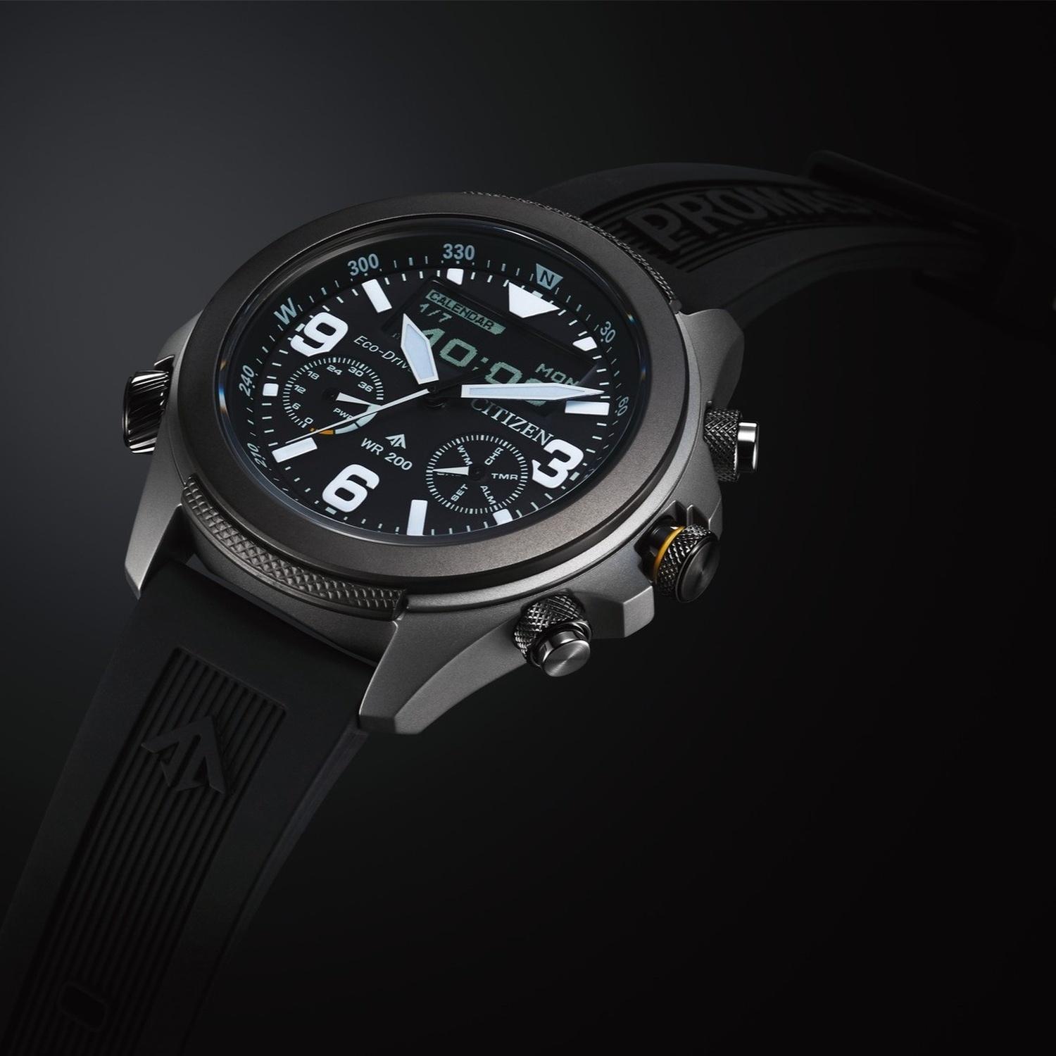 Citizen JV1007-07E Promaster Land Eco-Drive Chronograph 35th Anniversary Promaster sportowy zegarek srebrny