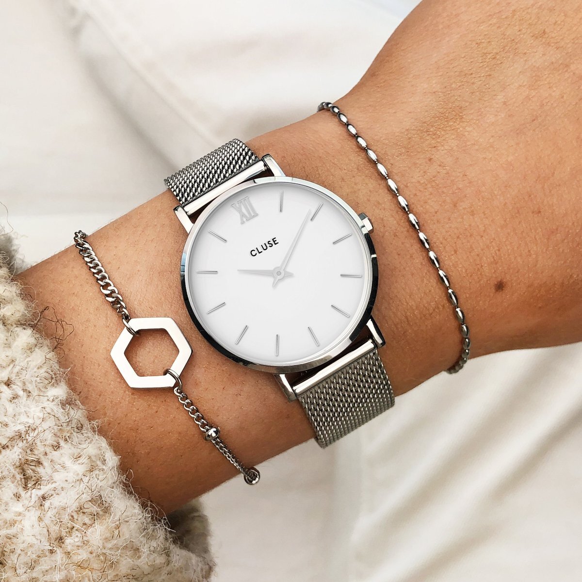 Cluse CW0101203002 Mesh Silver/White Minuit klasyczny zegarek srebrny - miniatura 6
