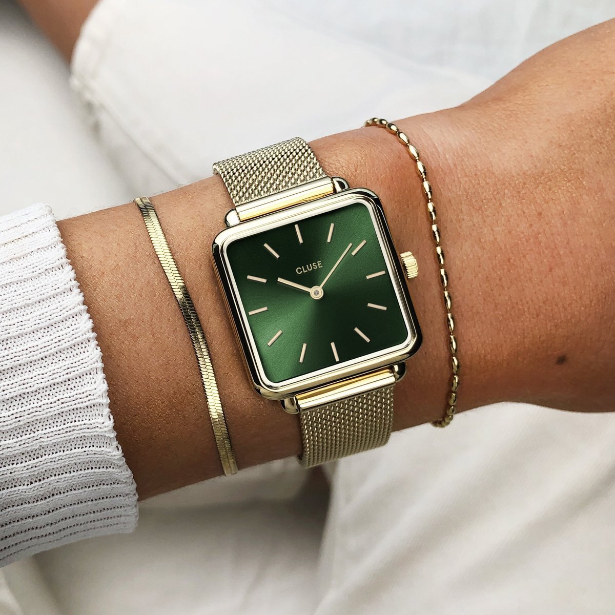 Cluse CW0101207013 La Tetragone Mesh Gold/Forest Green zegarek damski klasyczny mineralne - miniatura 4