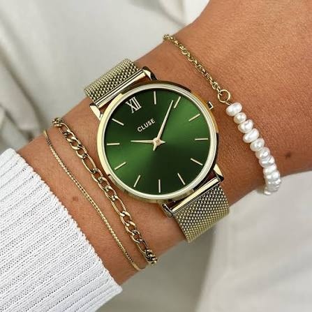 Cluse CW10206 Minuit Mesh Green Gold Colour zegarek damski klasyczny mineralne