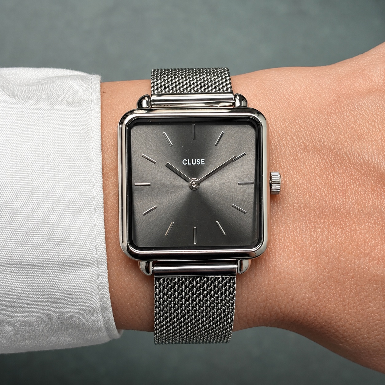 Cluse CW10307 Mesh Dark Grey Silver Colour La Tetragone klasyczny zegarek srebrny - miniatura 9
