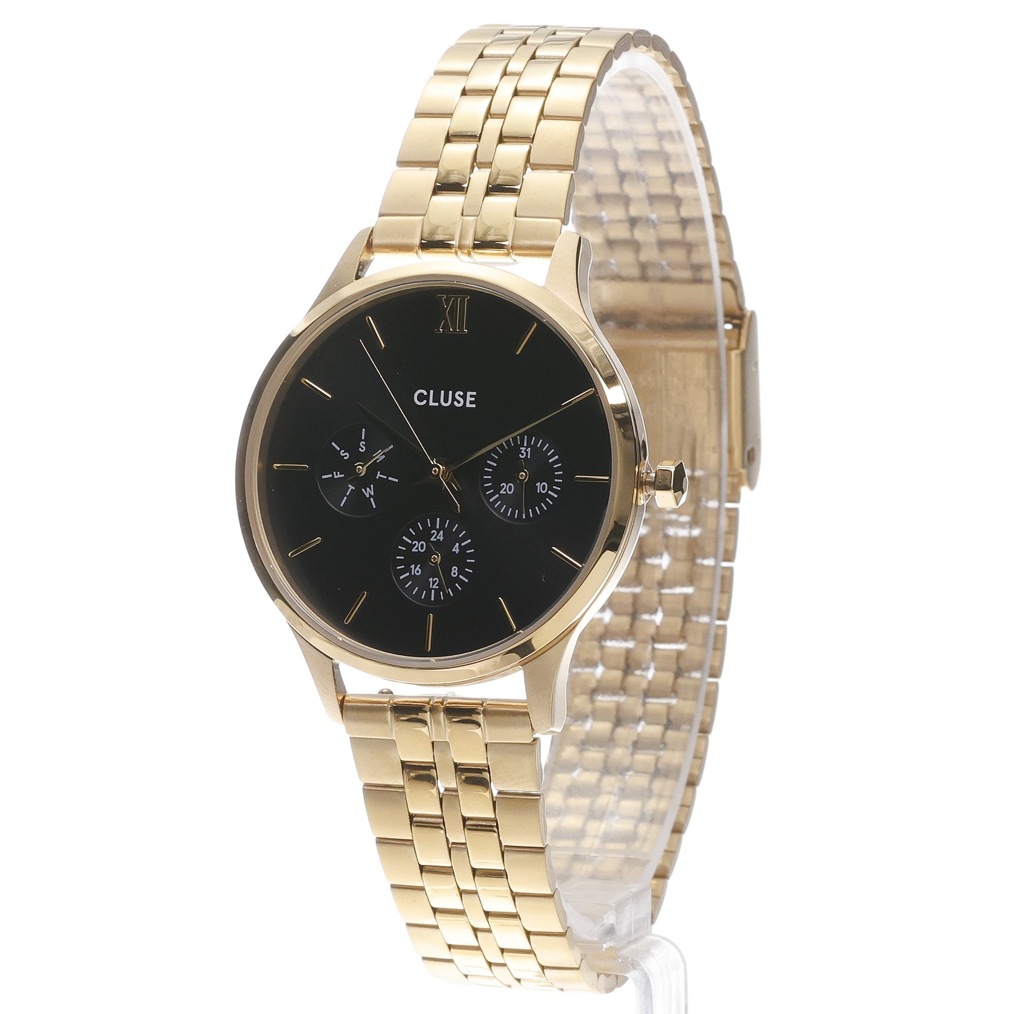 Cluse CW10707 Minuit Minuit Multifunction Gold Black Dial 34mm zegarek damski klasyczny mineralne