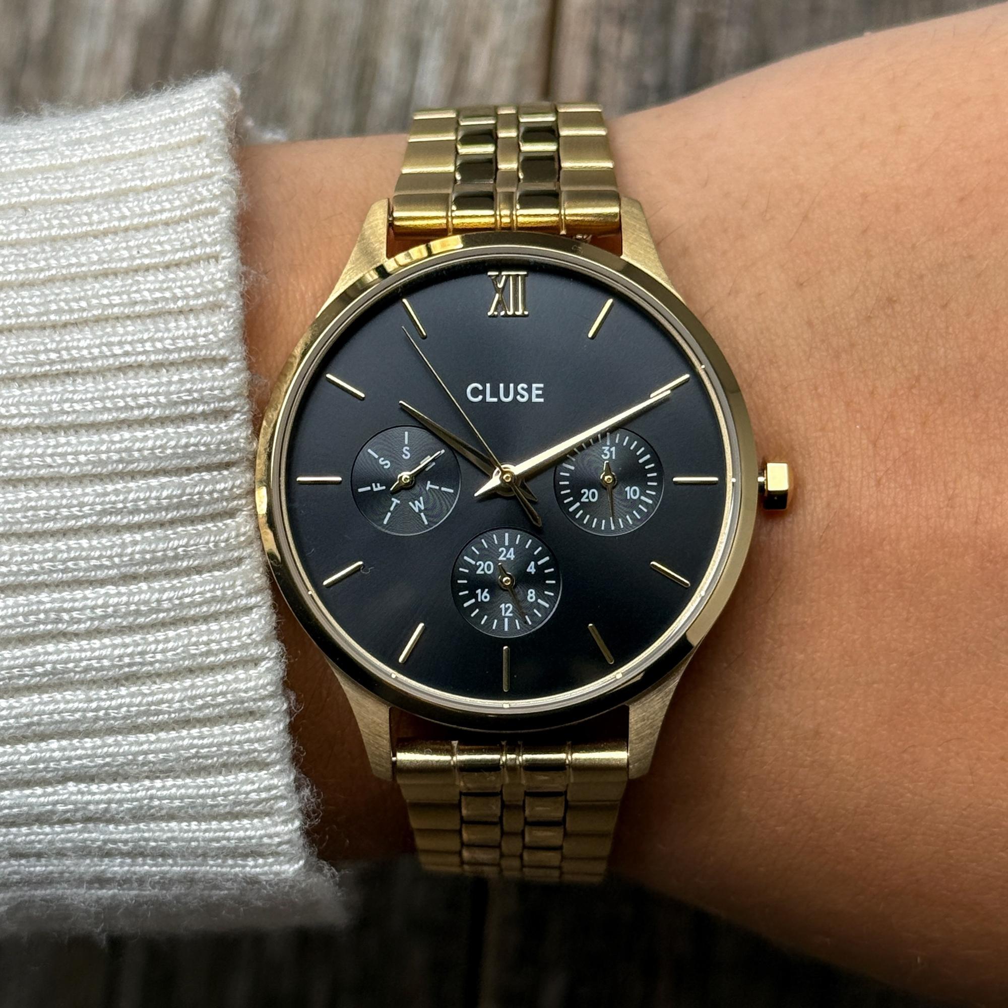 Cluse CW10707 Minuit Multifunction Gold Black Dial 34mm Minuit klasyczny zegarek złoty