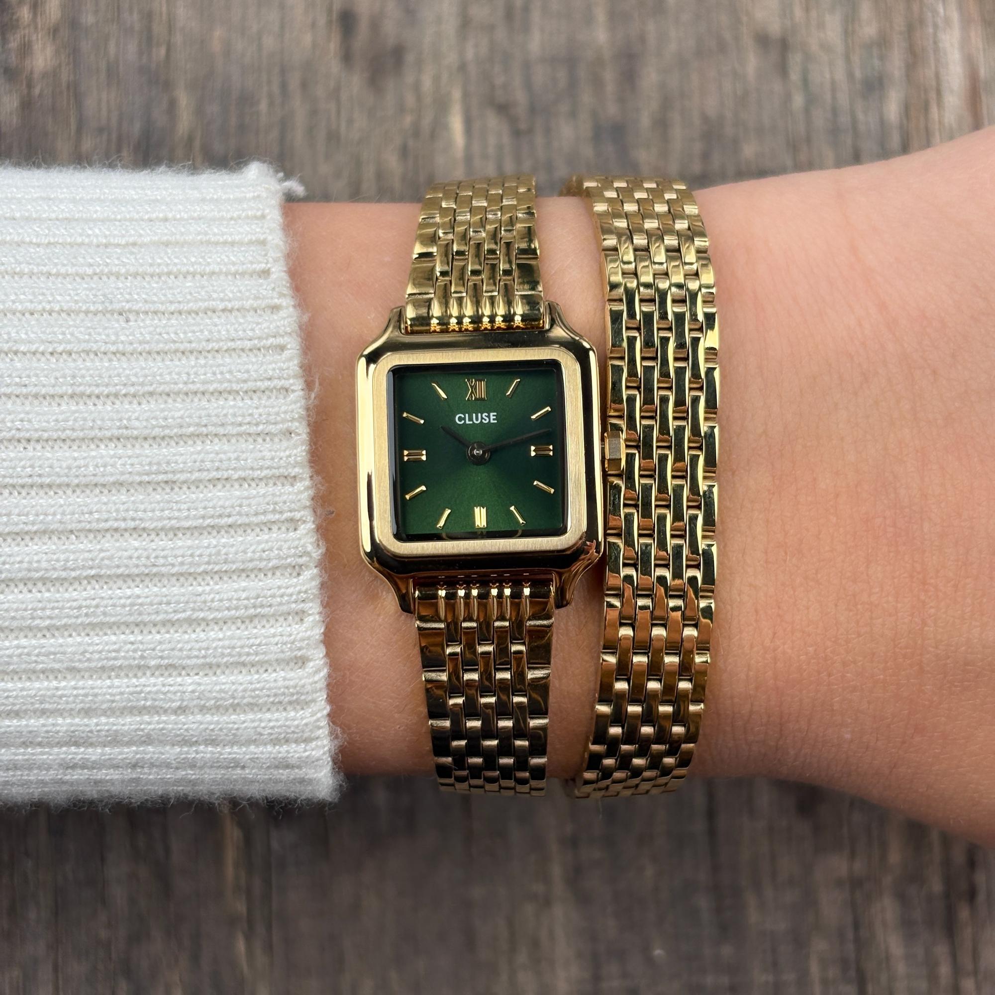Cluse CW15504 Gracieuse Gracieuse Mini Double Steel Forest Green Gold zegarek damski klasyczny mineralne