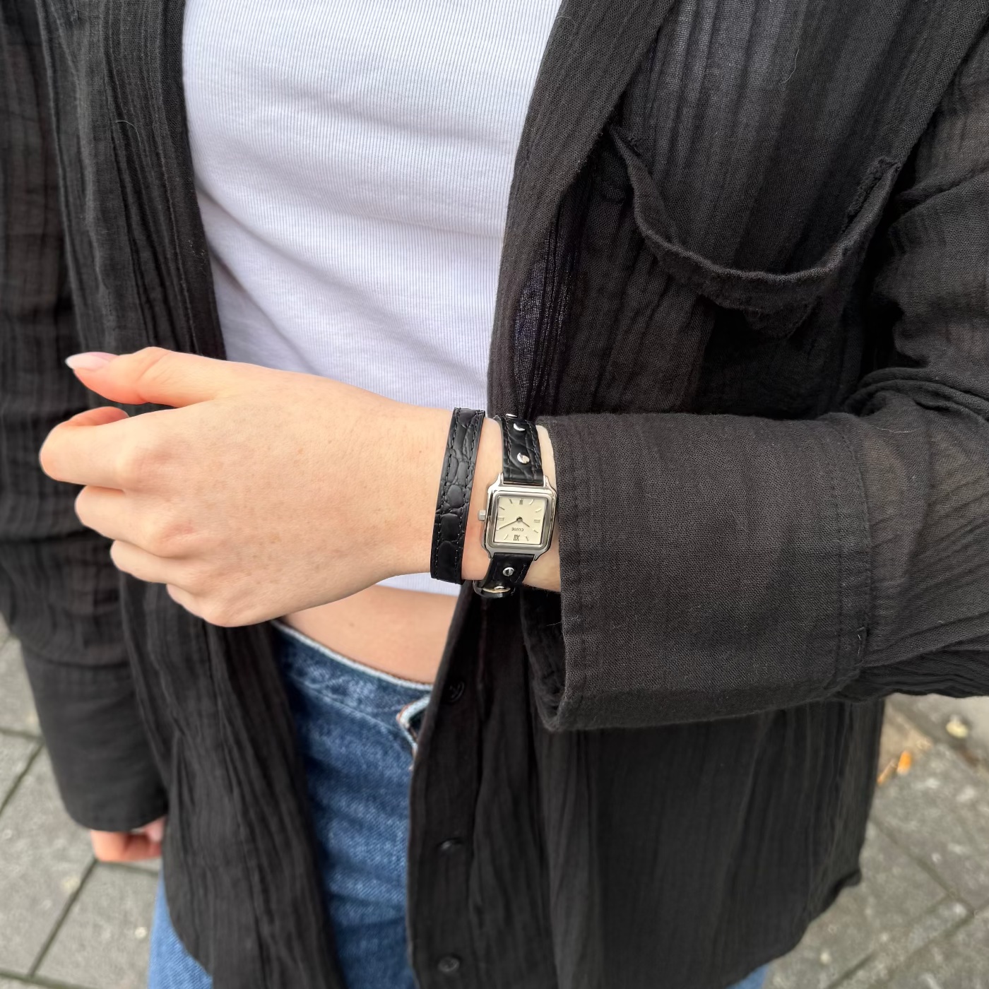 Cluse CW15508 Gracieuse Gracieuse Mini Double Leather Black Studs Silver zegarek damski klasyczny mineralne - miniatura 5