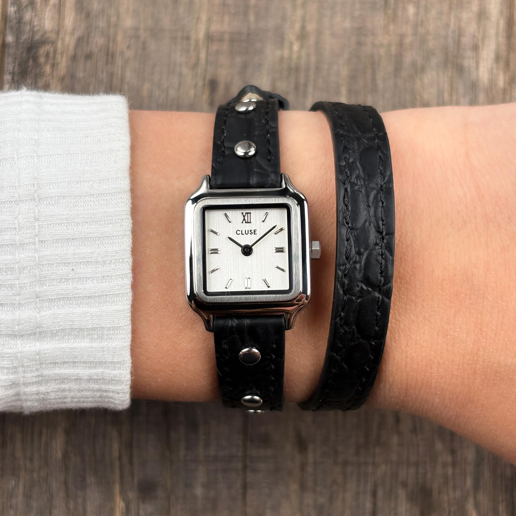 Cluse CW15508 Gracieuse Mini Double Leather Black Studs Silver Gracieuse klasyczny zegarek srebrny - miniatura 6