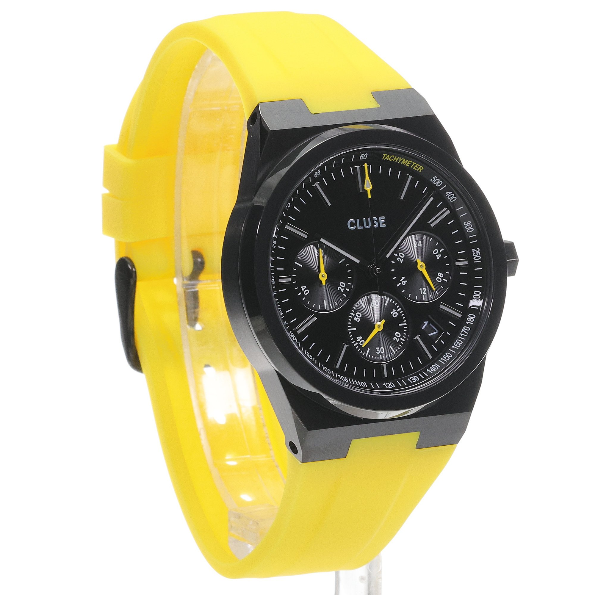 Cluse CW20809 Vigoureux Chrono Silicone Yellow Black Vigoureux sportowy zegarek czarny - miniatura 3