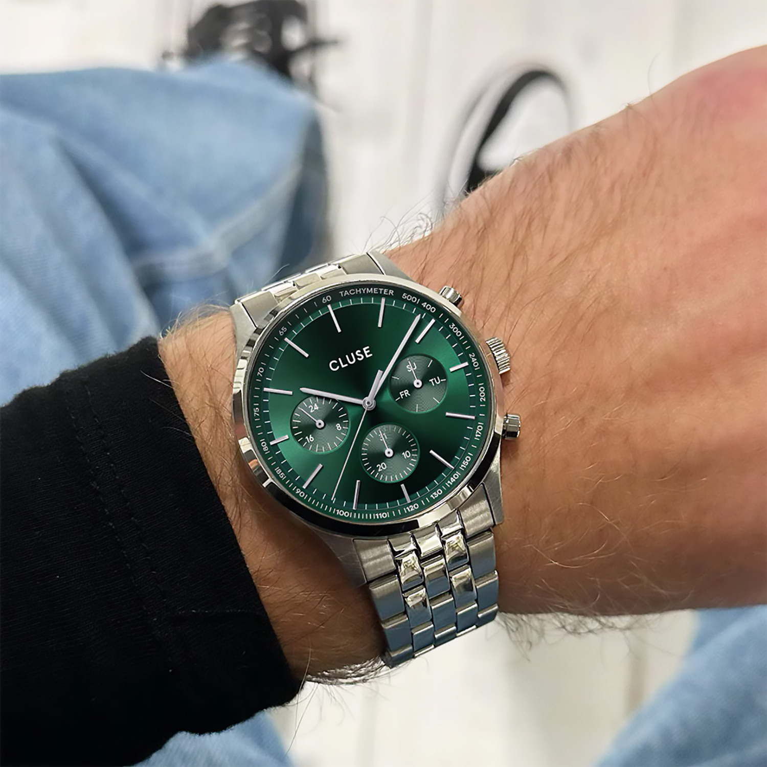 Cluse CW21002 Antheor chrono Watch Steel green Silver Colour zegarek sportowy Vigoureux - miniatura 4