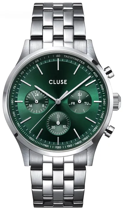 Cluse CW21002 Vigoureux Antheor chrono Watch Steel green Silver Colour - zdjęcie 1