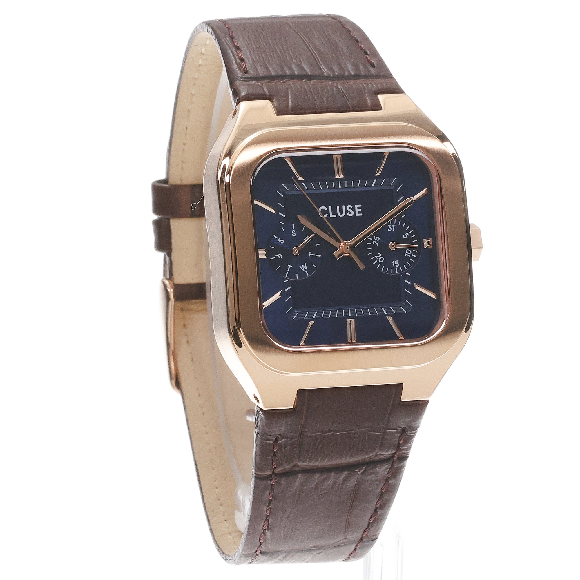 Cluse CW26204 Quadrus Multifunction Leather Blue Rose Gold Quadrus klasyczny zegarek różowe złoto - miniatura 3