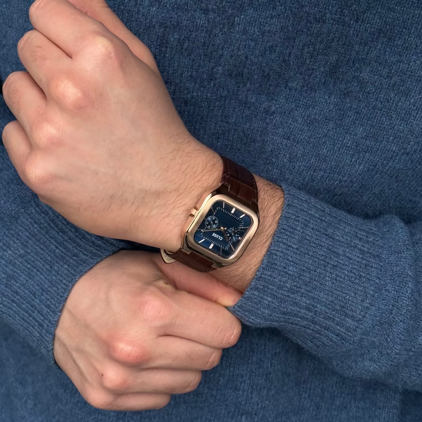 Cluse CW26204 Quadrus Quadrus Multifunction Leather Blue Rose Gold zegarek męski klasyczny mineralne - miniatura 7