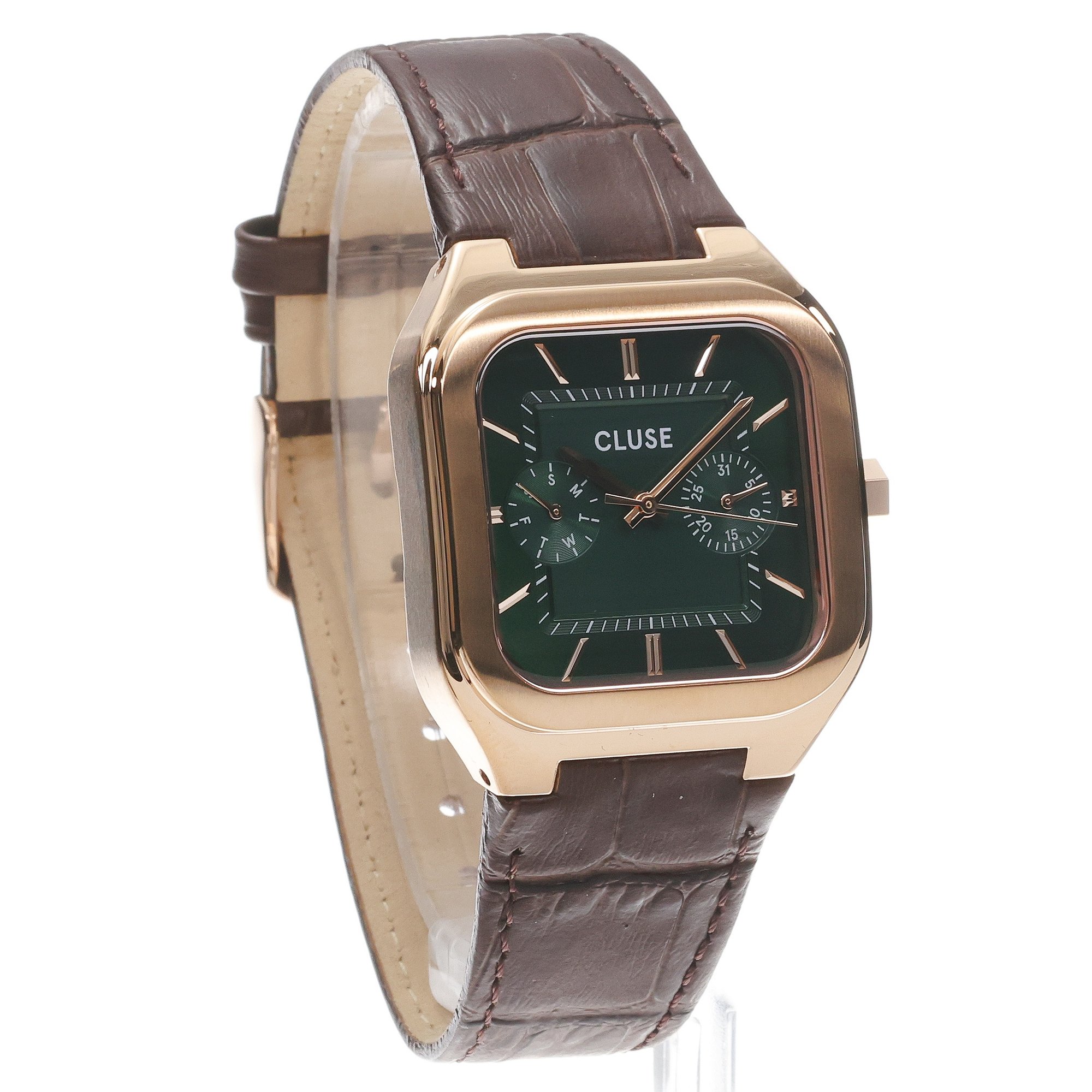 Cluse CW26205 Quadrus Quadrus Multifunction Leather Green Rose Gold zegarek męski klasyczny mineralne - miniatura 3