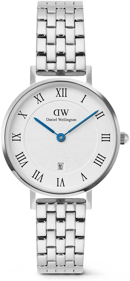 Daniel Wellington DW00100859 Damskie Petite Roman Numerals Date 5-link Silver