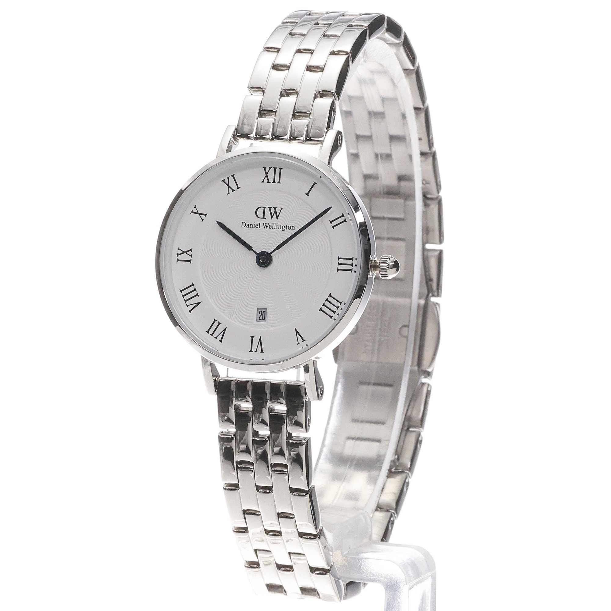 Daniel Wellington DW00100859 Petite Roman Numerals Date 5-link Silver Damskie klasyczny zegarek srebrny