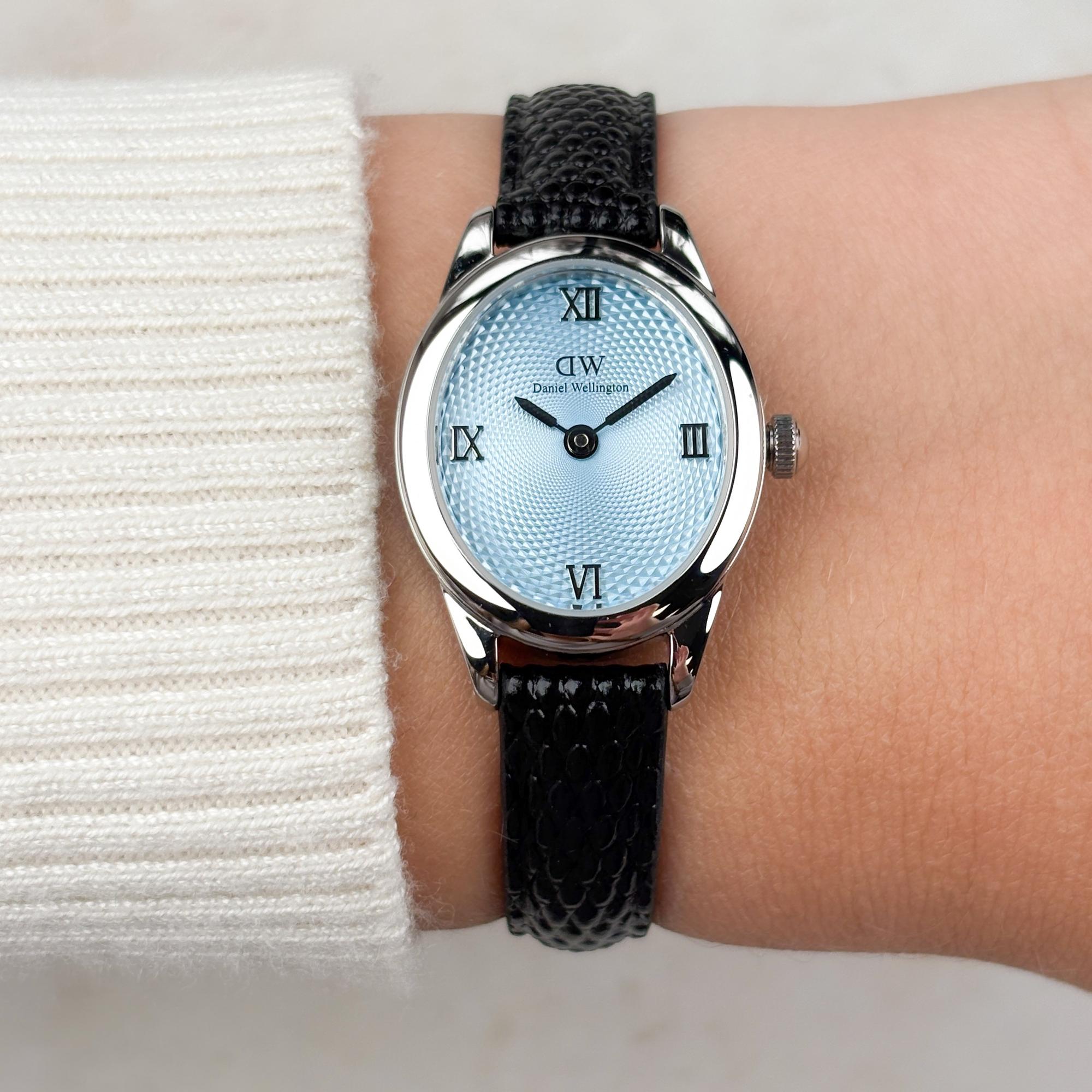 Daniel Wellington DW00100896 Ophelia Mini Black Lizard Ice Blue Guilloche Silver Damskie klasyczny zegarek srebrny - miniatura 8