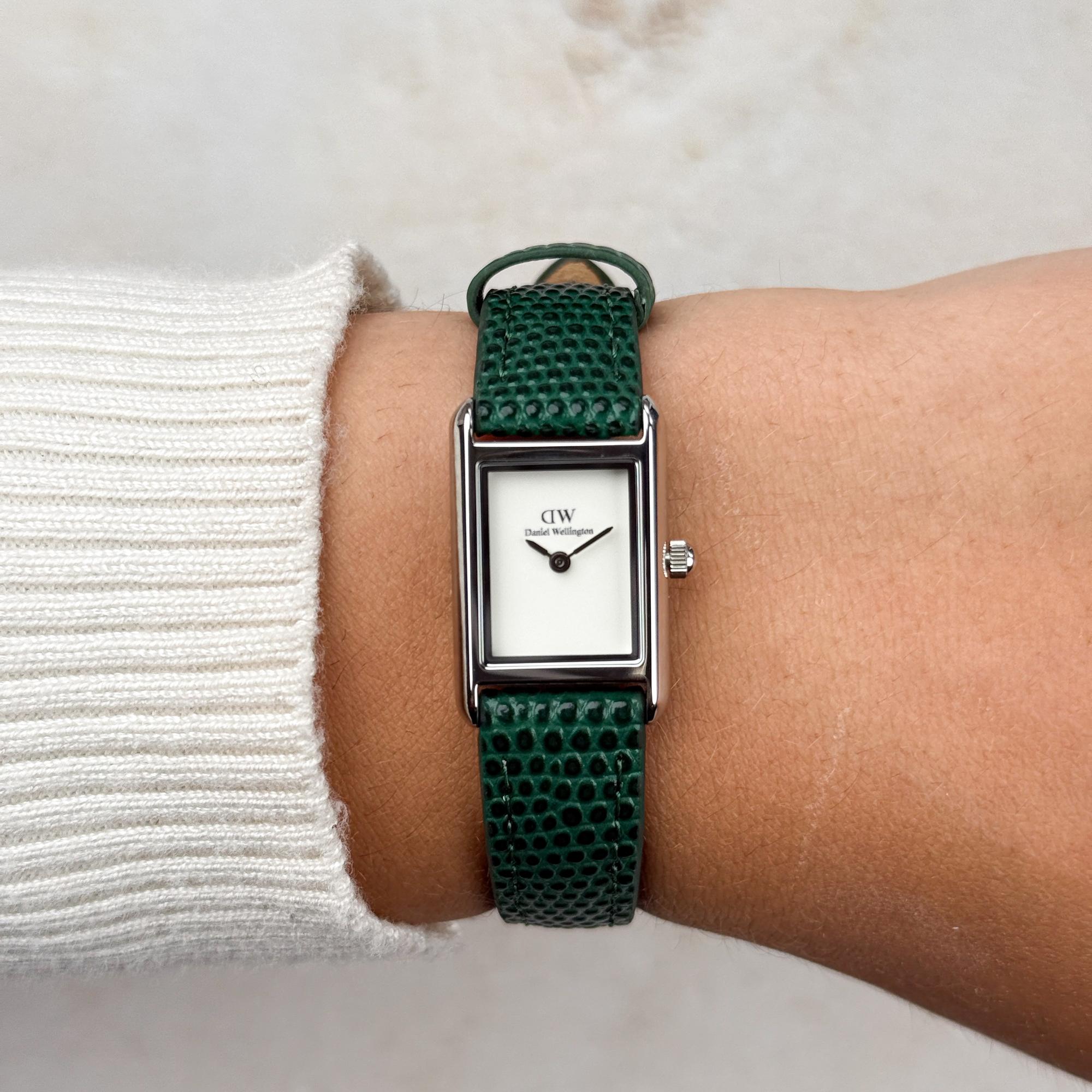 Daniel Wellington DW00100902 Bound Mini Green Lizard Silver Damskie klasyczny zegarek srebrny