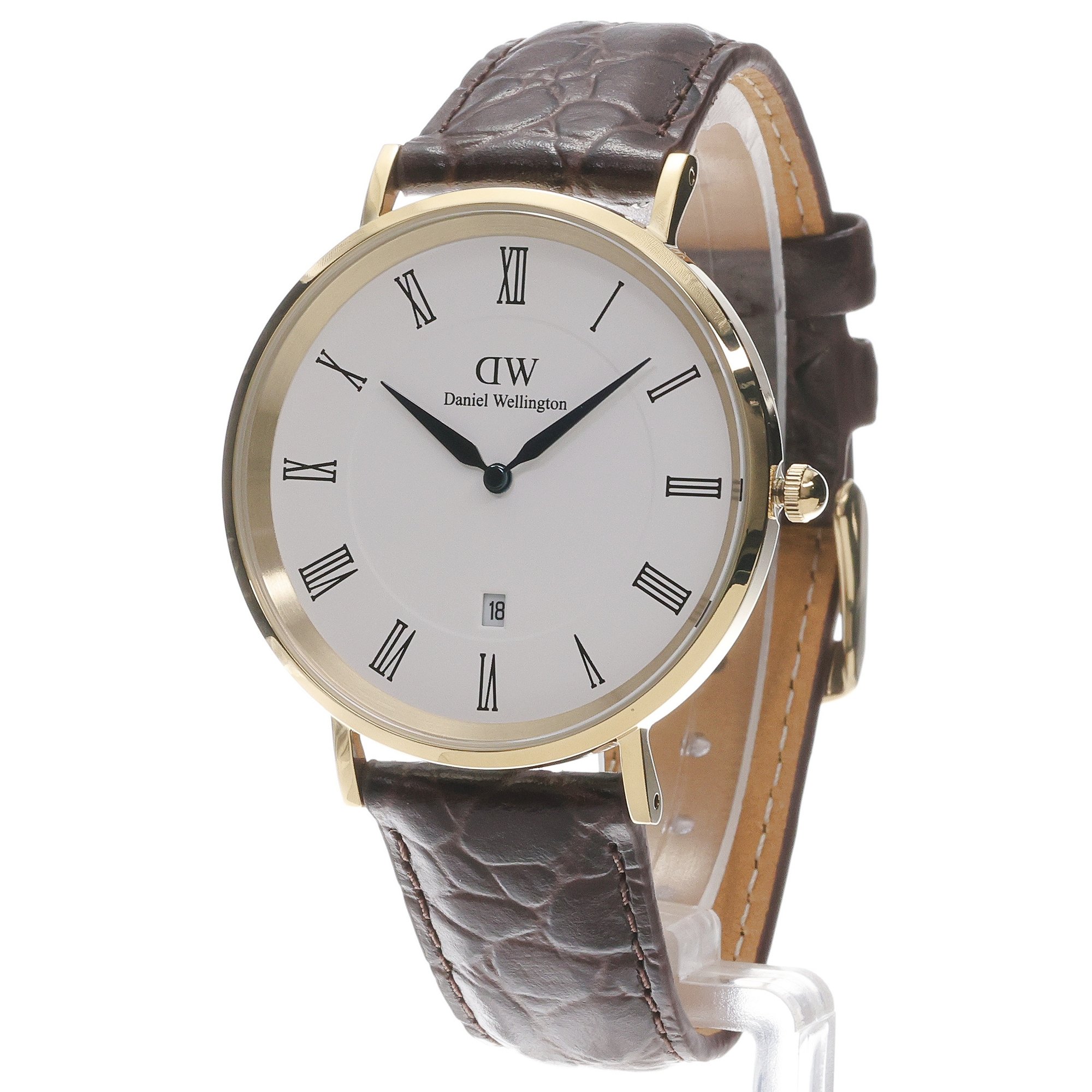 Daniel Wellington DW00100912 Męskie Classic Roman Numerals Date Dark Brown Croc Belly Gold zegarek męski klasyczny mineralne - miniatura 2