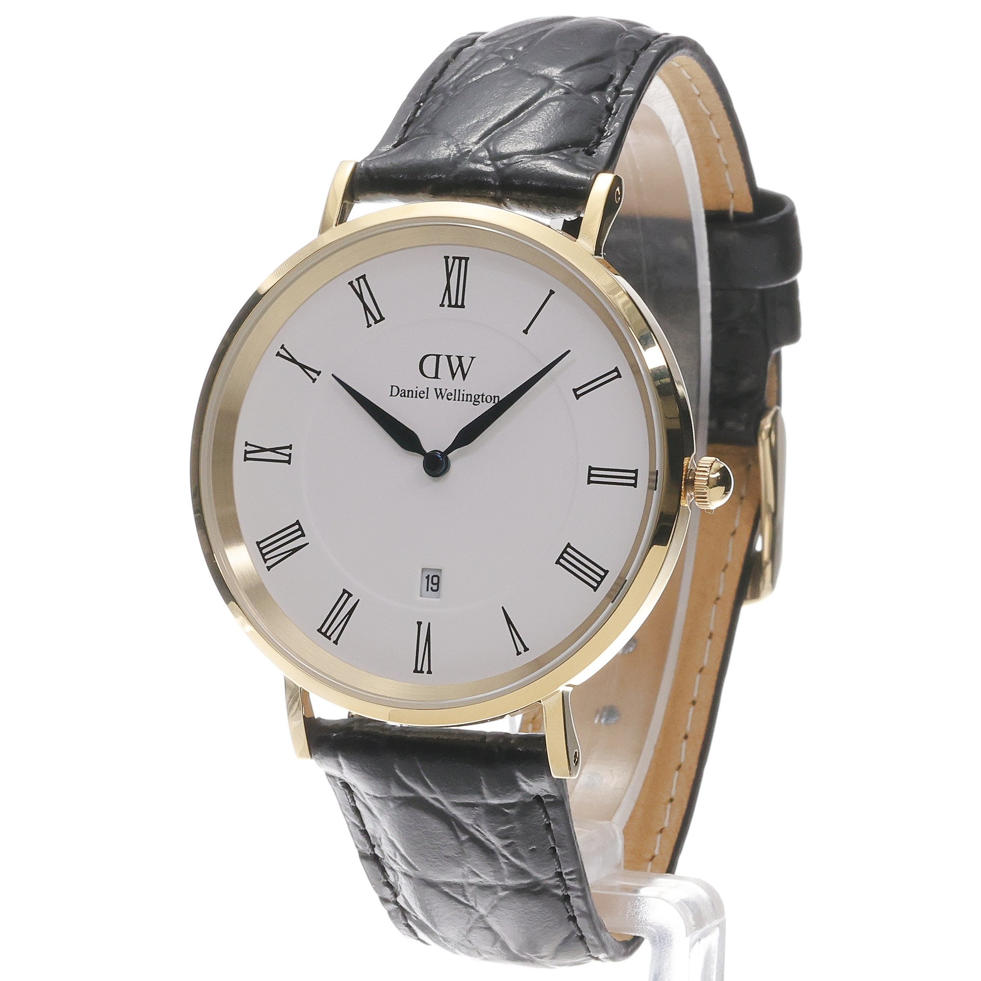 Daniel Wellington DW00100915 Męskie Classic Roman Numerals Date Black Croc Belly Gold zegarek męski klasyczny mineralne - miniatura 2